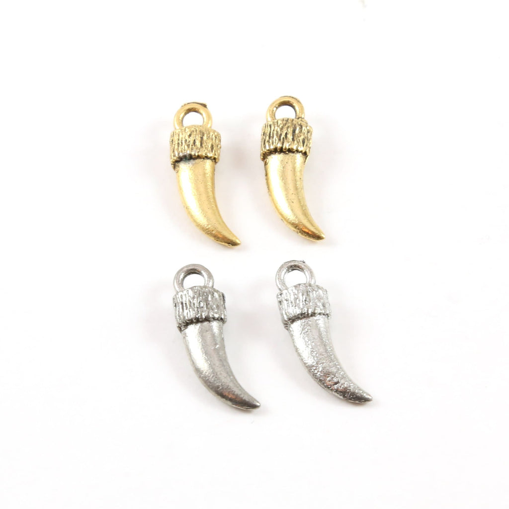 20mmx6mm Pewter Small Curved Horn Point Dagger Charm Pendant Gold (2pc)