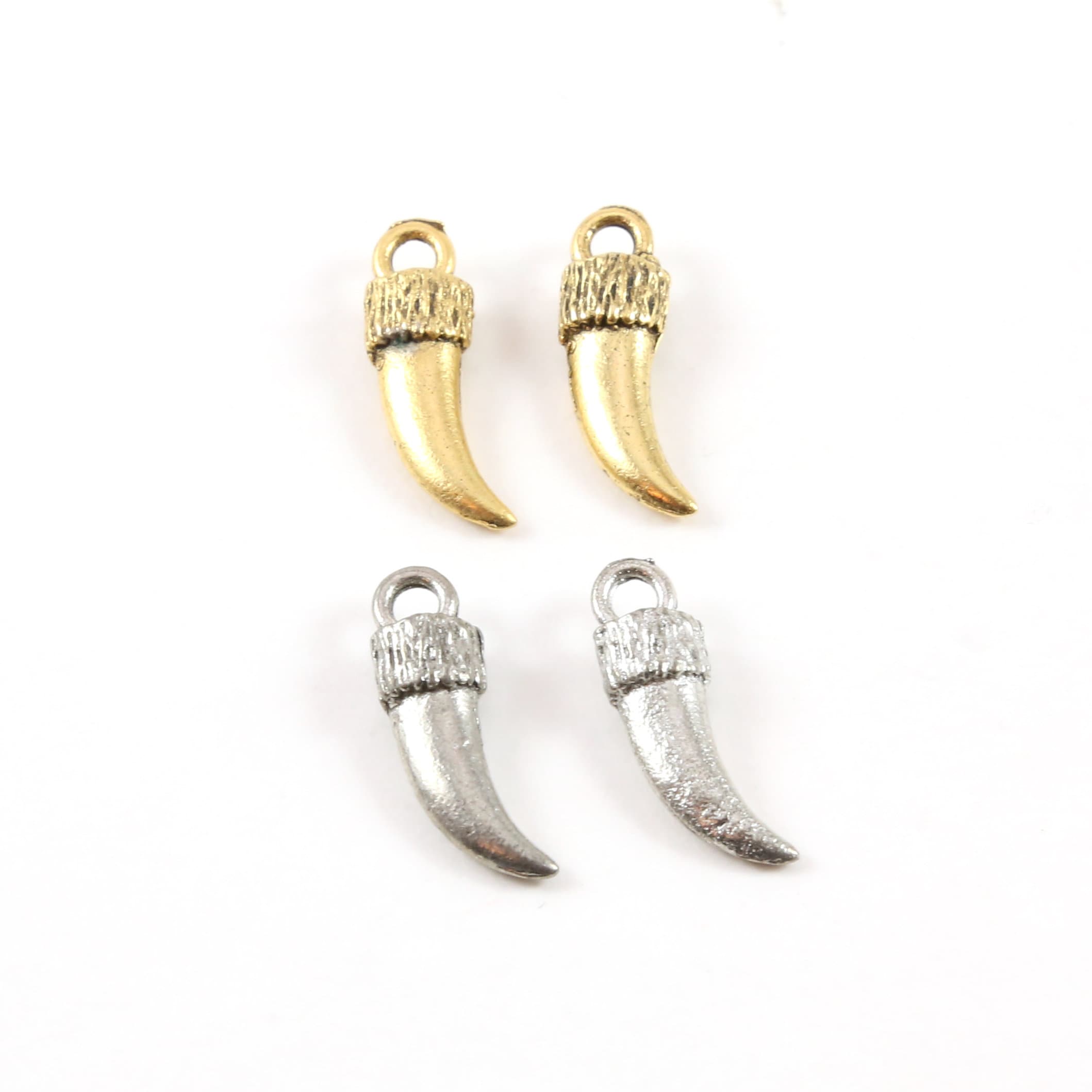 20mmx6mm Pewter Small Curved Horn Point Dagger Charm Pendant Gold (2pc)