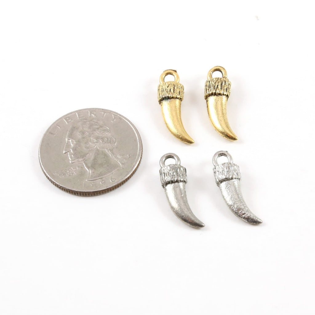 20mmx6mm Pewter Small Curved Horn Point Dagger Charm Pendant Gold (2pc)