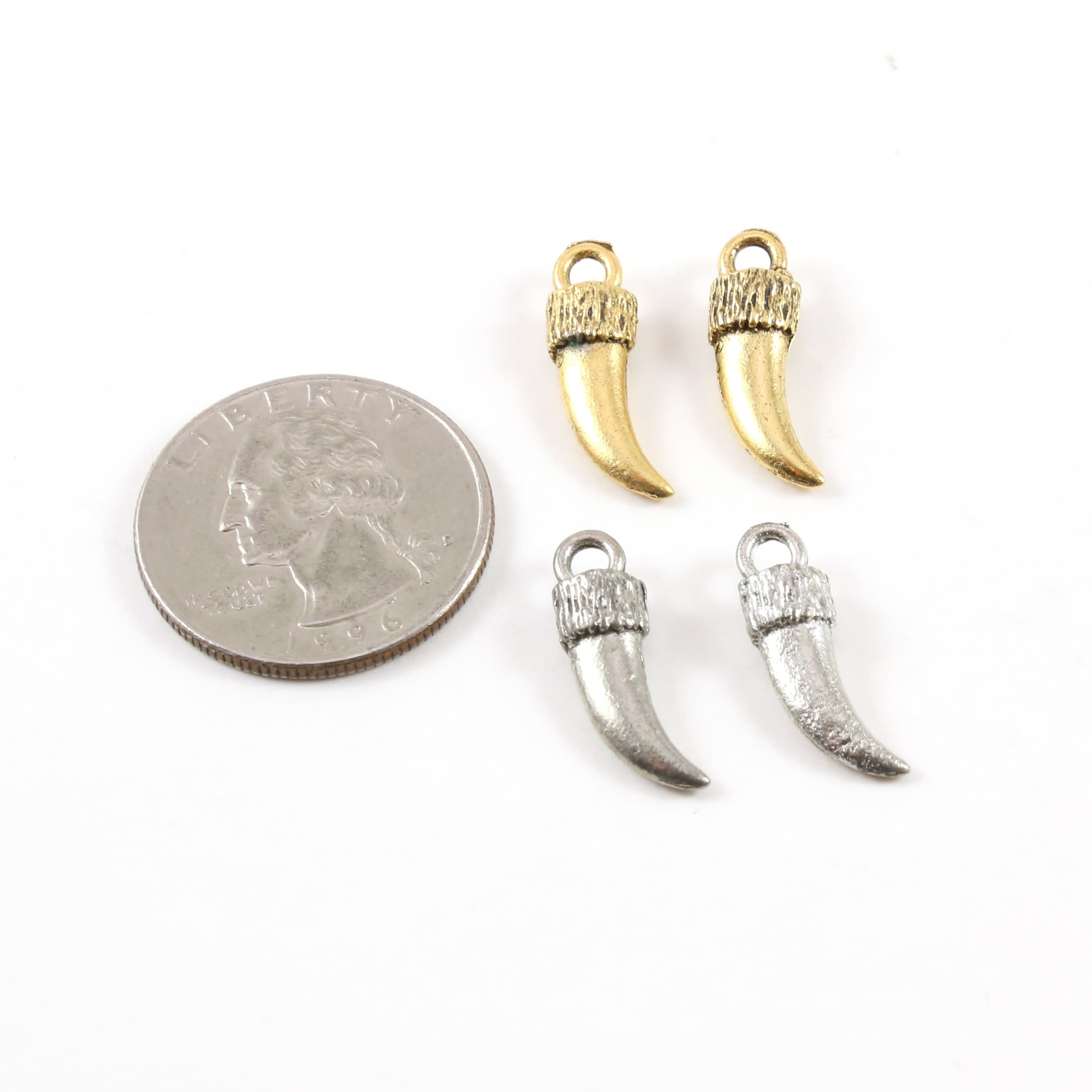 20mmx6mm Pewter Small Curved Horn Point Dagger Charm Pendant Gold (2pc)