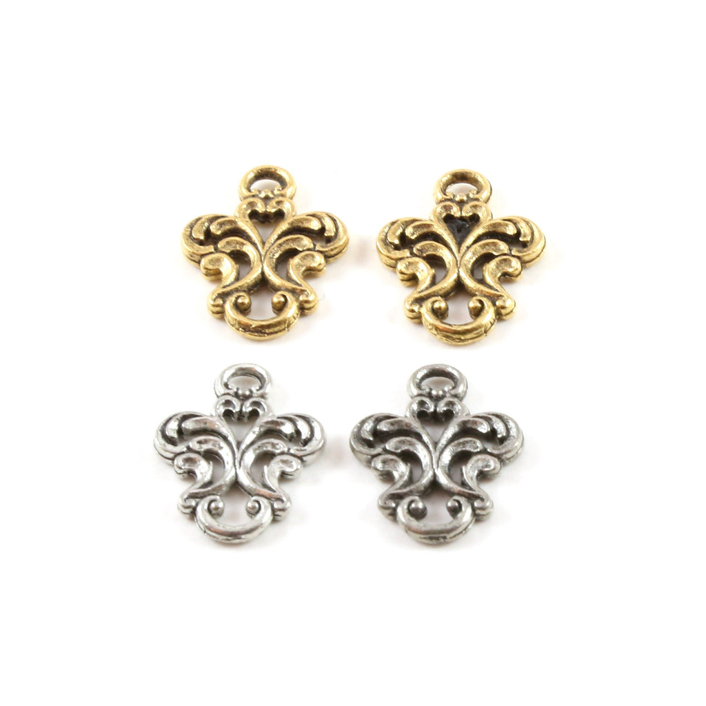 16mmx13mm Pewter Fancy Fleur De Lis 2 Loop Connector Charm Necklace (2pc)