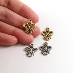 16mmx13mm Pewter Fancy Fleur De Lis 2 Loop Connector Charm Necklace (2pc)