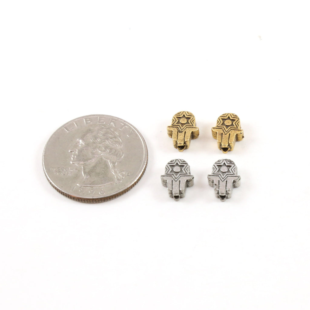 9mmx7mm Pewter Tiny Hamsa with Star of David Center Bead Charm (2pc)