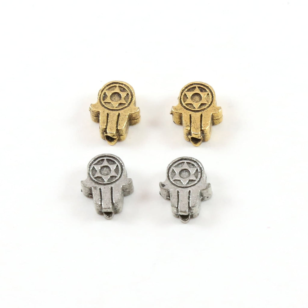 9mmx7mm Pewter Tiny Hamsa with Star of David Center Bead Charm (2pc)