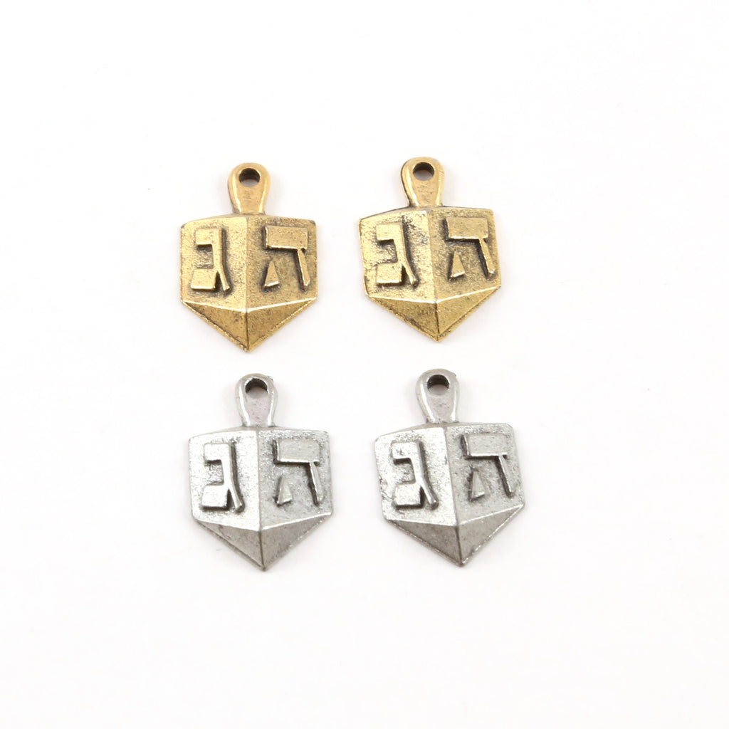 17mmx16mm Pewter Dreidel Hanukkah Toy Charm Jewish Religious Pendant (2pc)