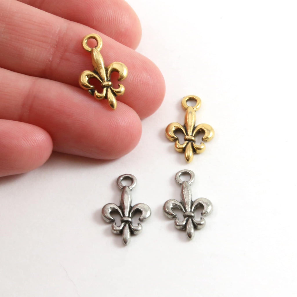 17mmx10mm Pewter Tiny Small Fleur De Lis Charm Pendant Necklace Charm (2pc)
