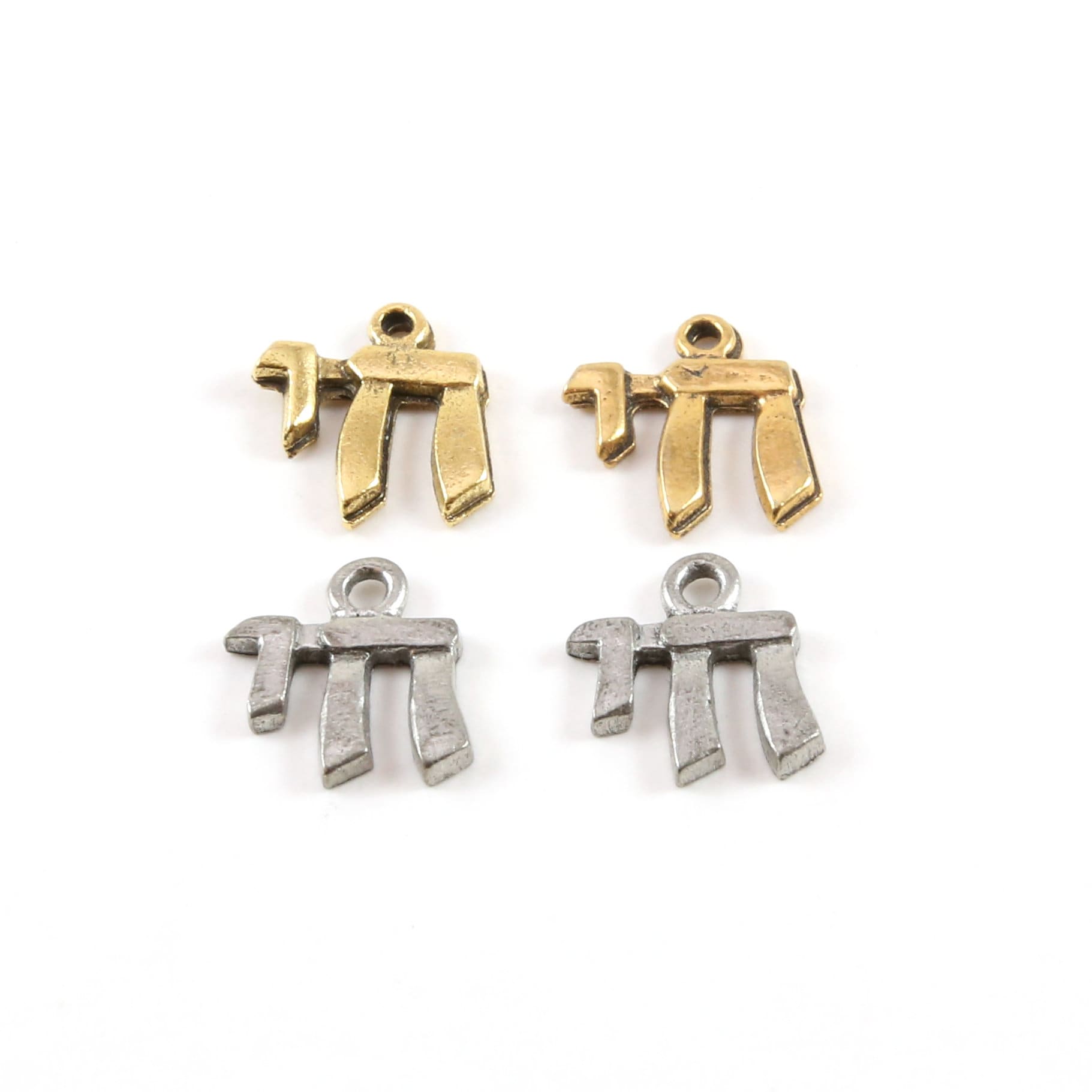 Pewter Simple Small Chai Life Charm in Jewish Hebrew Symbol (2pc)