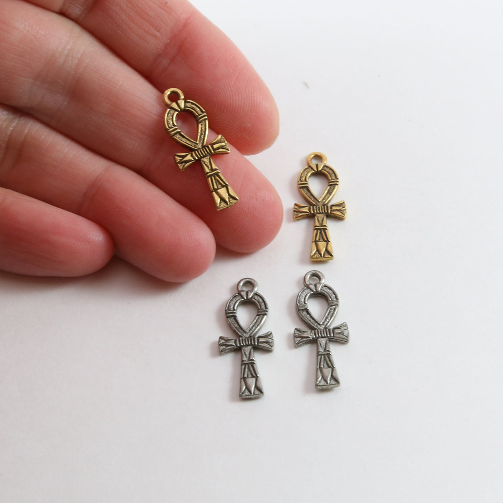 22mmx9mm Pewter Detailed Small Egyptian Ankh Life Charm Antique Silver (2pc)