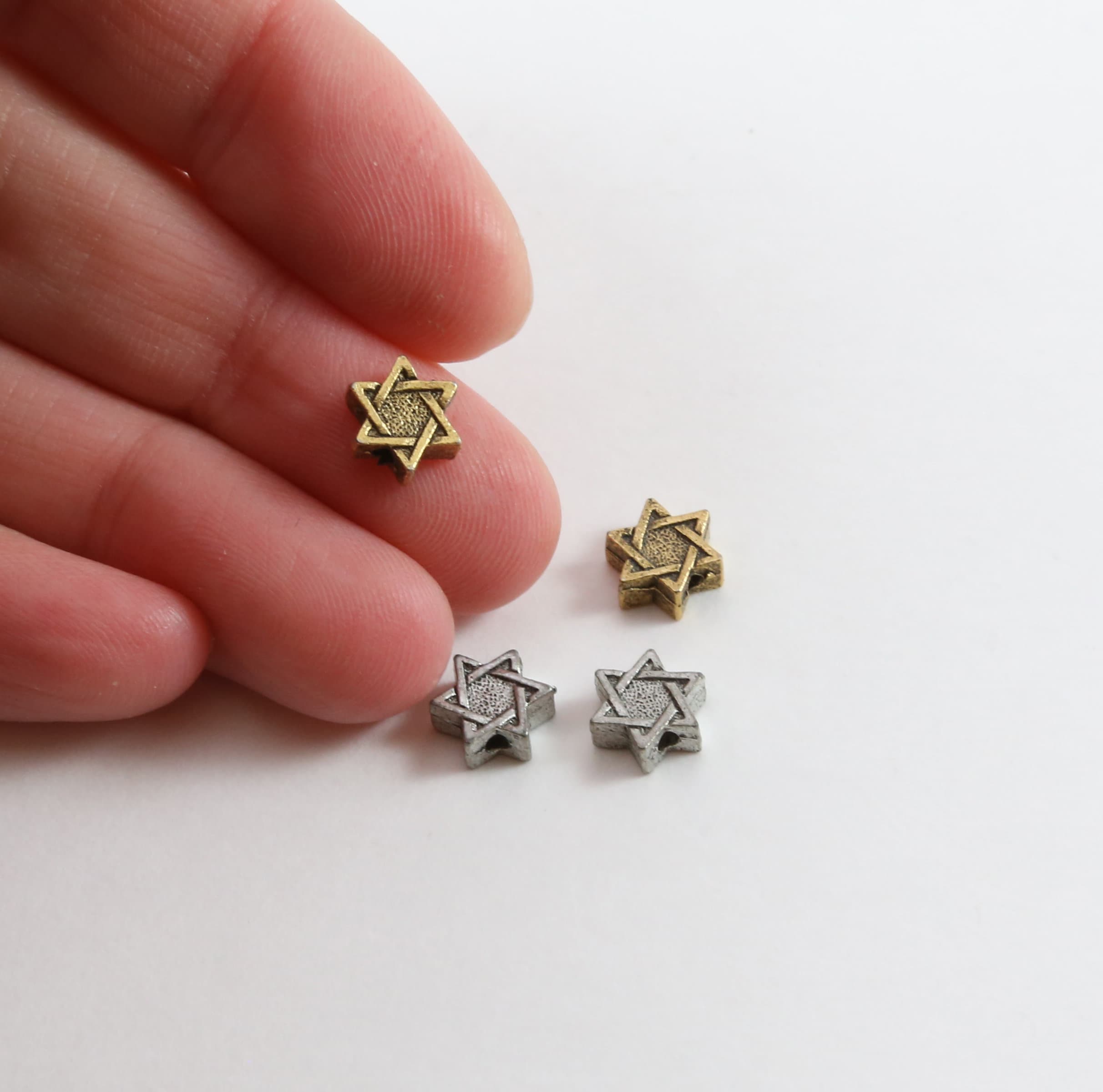 6mm Pewter Tiny Small Star of David Bead Charm Religious Jewish (2pc)