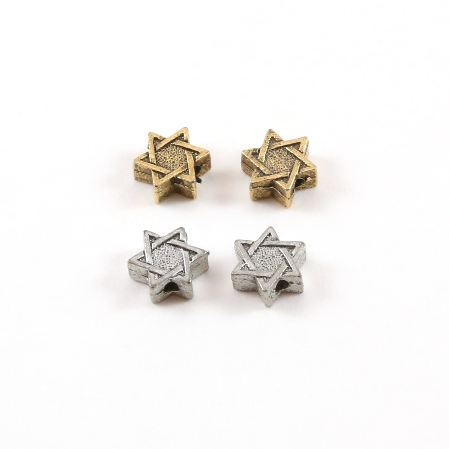 6mm Pewter Tiny Small Star of David Bead Charm Religious Jewish (2pc)