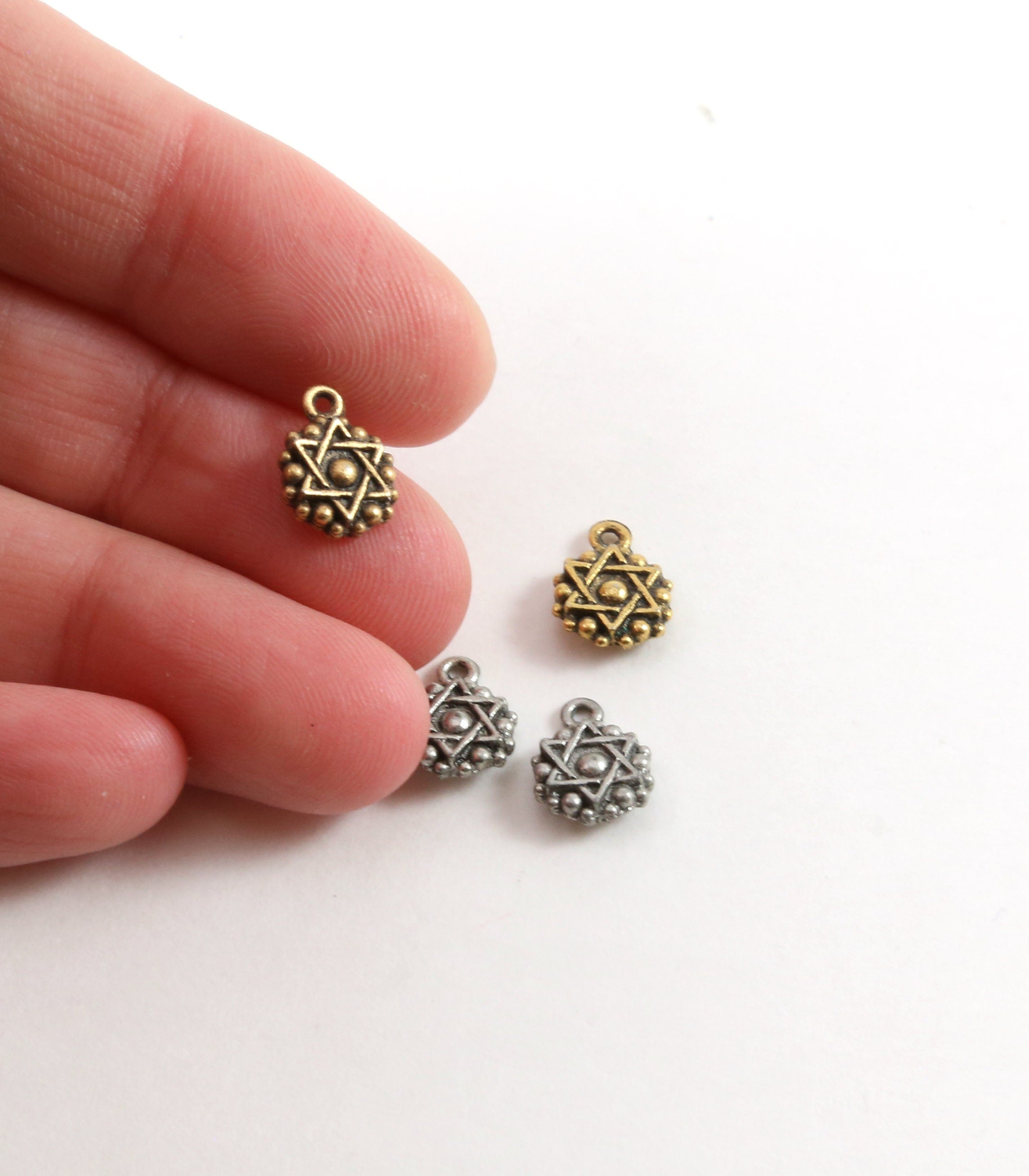10mmx7mm Pewter Tiny Small Round Coin Star of David Charm Religious (2pc)