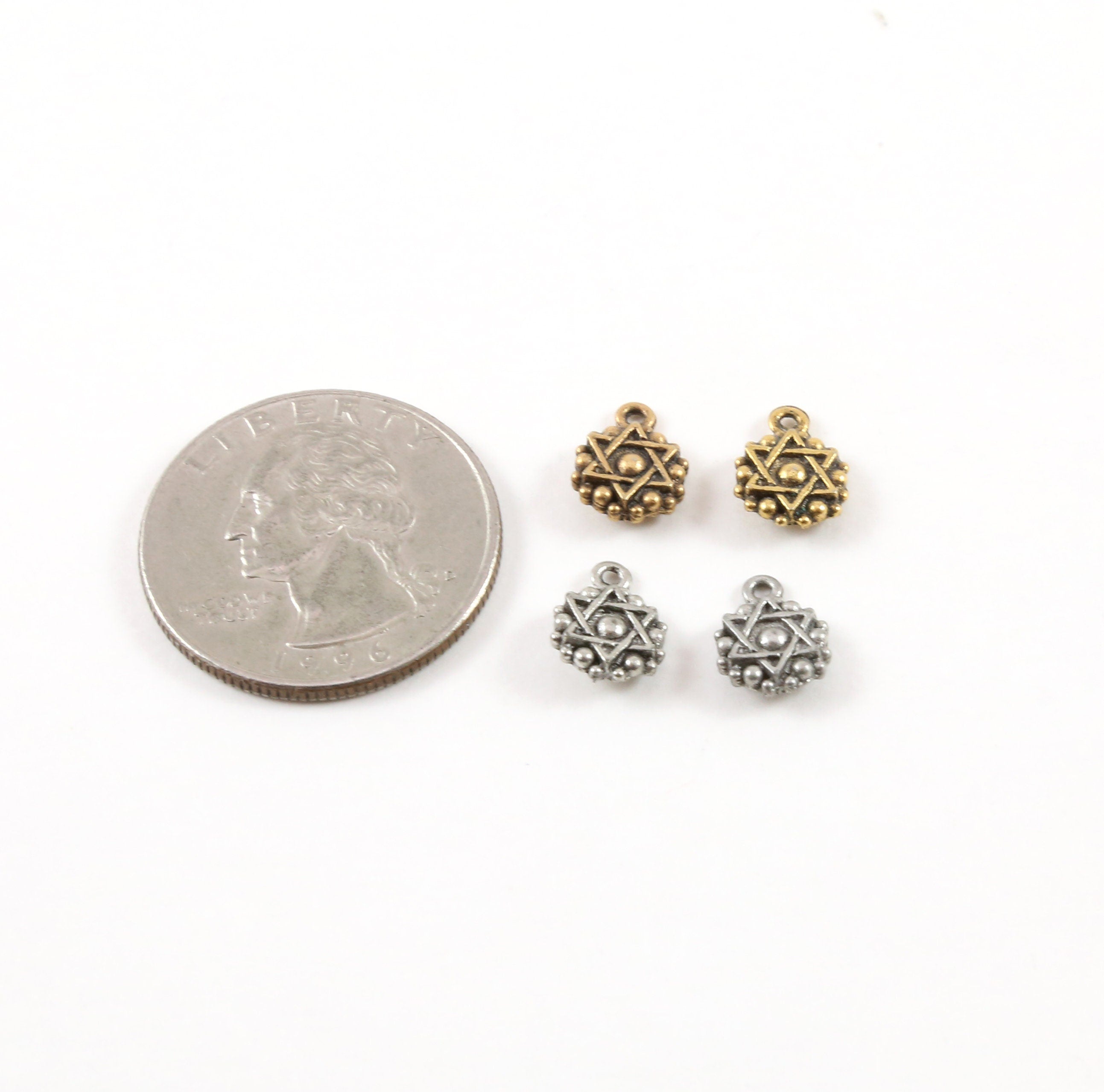 10mmx7mm Pewter Tiny Small Round Coin Star of David Charm Religious (2pc)