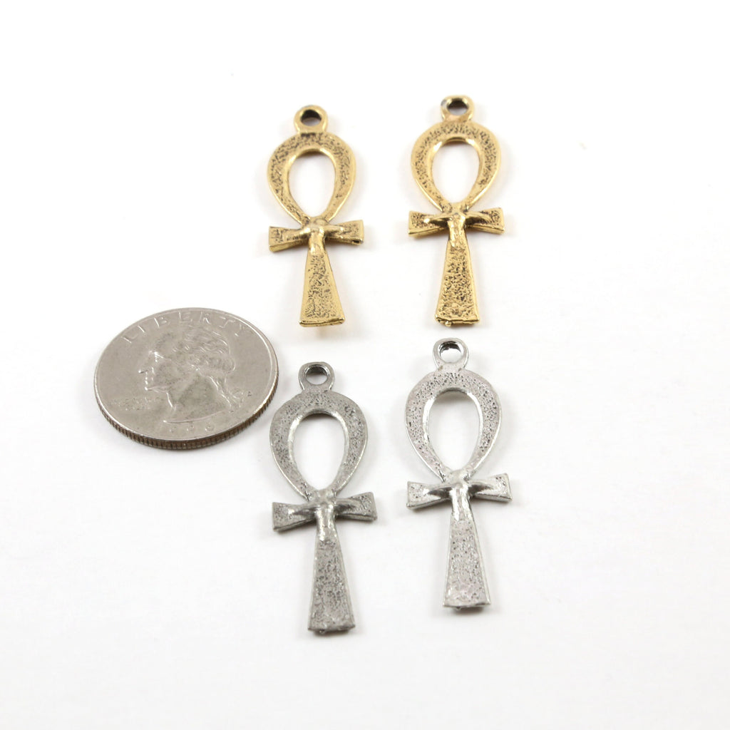 44mmx13mm Pewter Extra Large Egyptian Ankh Life Charm with Raised Center (2pc)