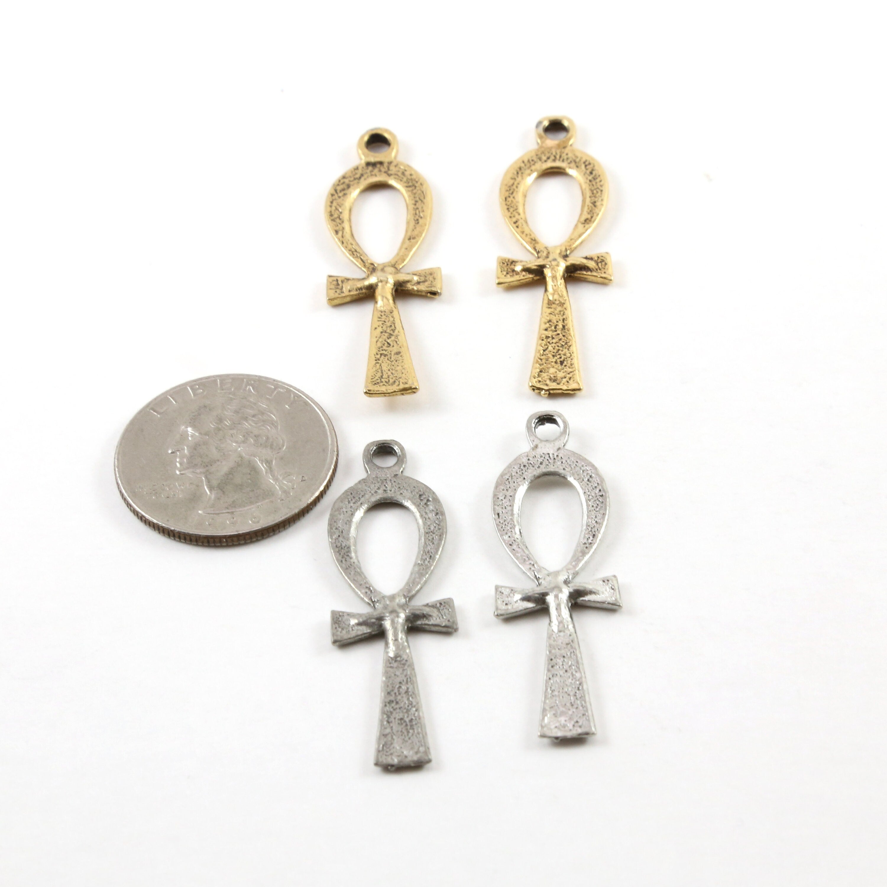 44mmx13mm Pewter Extra Large Egyptian Ankh Life Charm with Raised Center (2pc)