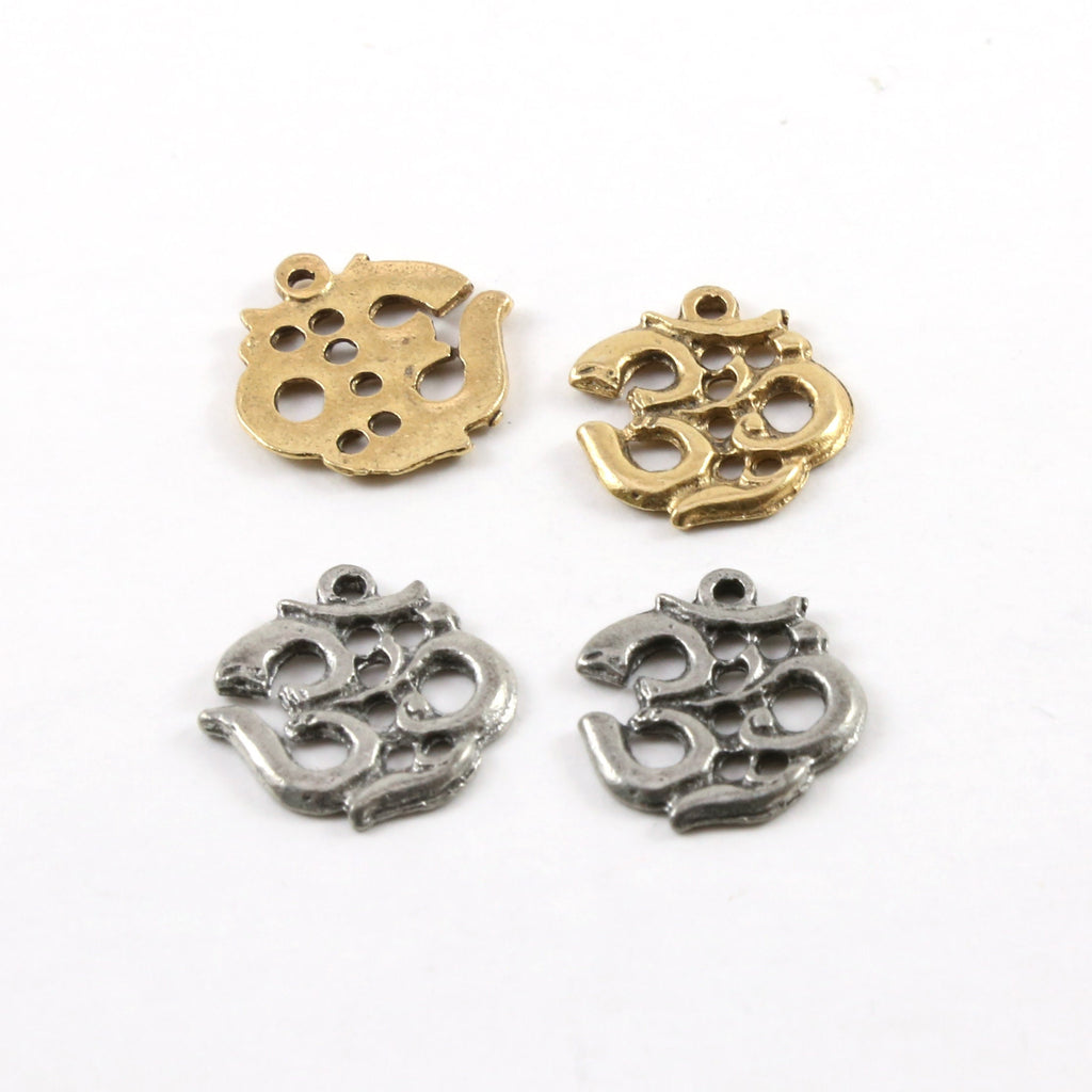 19mmx17mm Pewter Ohm Om Necklace Charm Buddha Mantra Yoga Religious