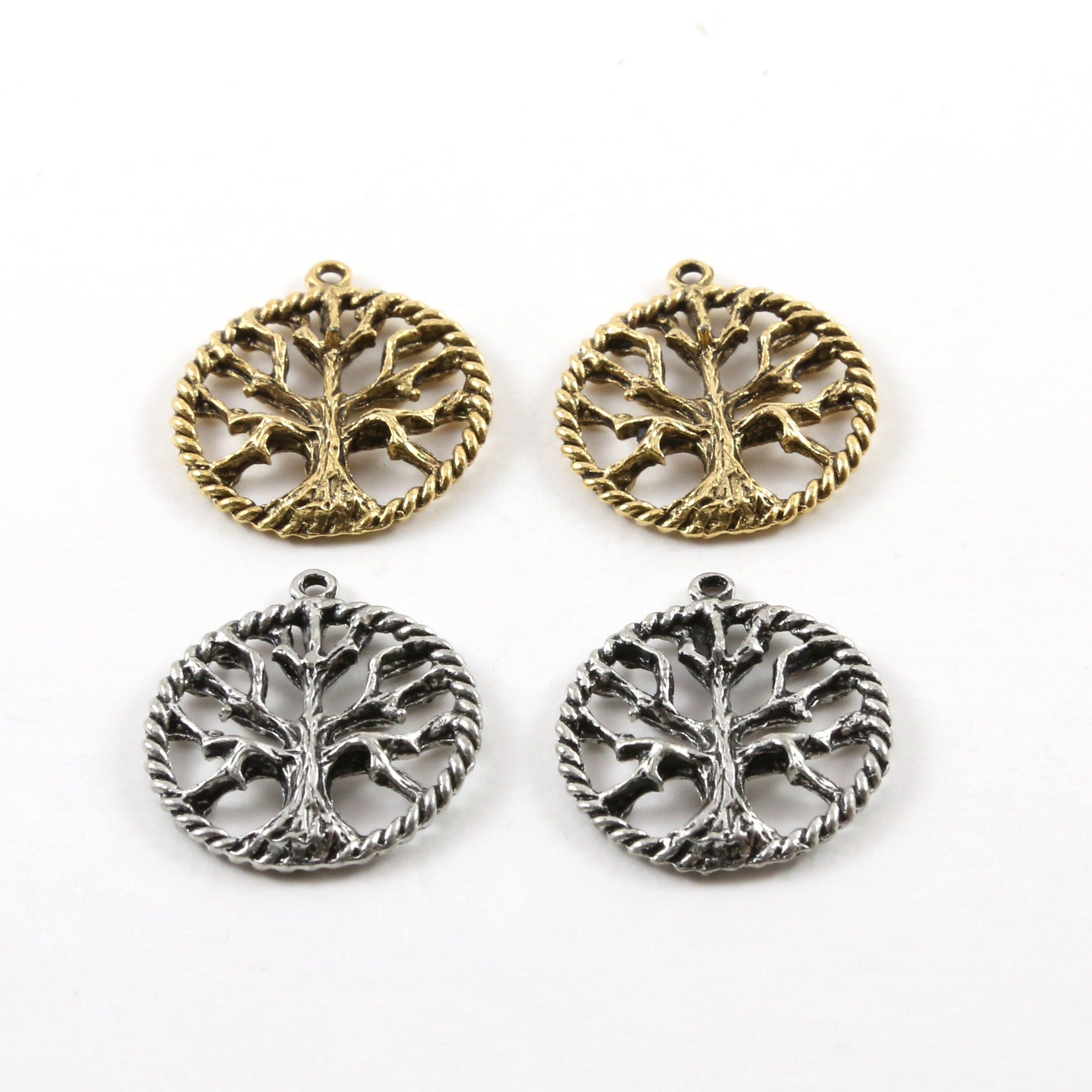 Pewter Large Tree of Life Silhouette Family Oak Tree Pendant (2pc)
