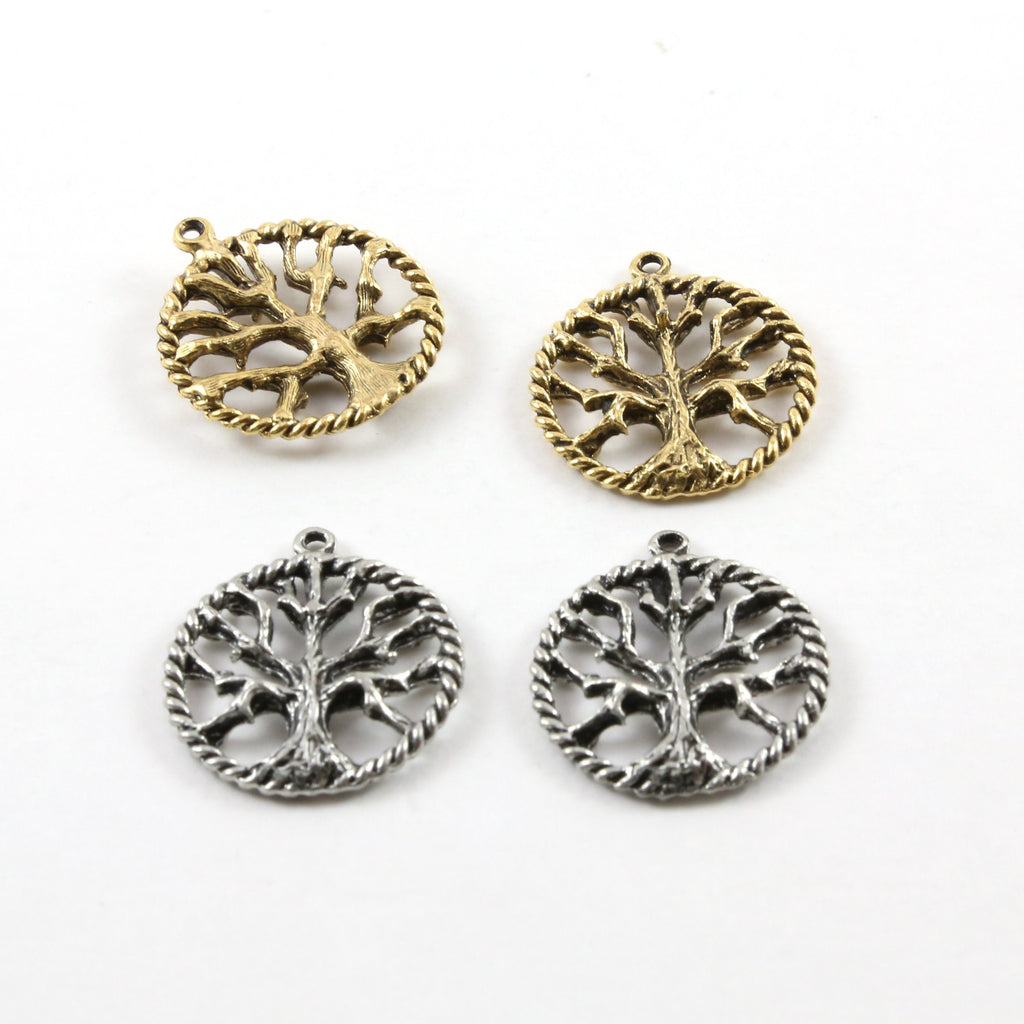 Pewter Large Tree of Life Silhouette Family Oak Tree Pendant (2pc)
