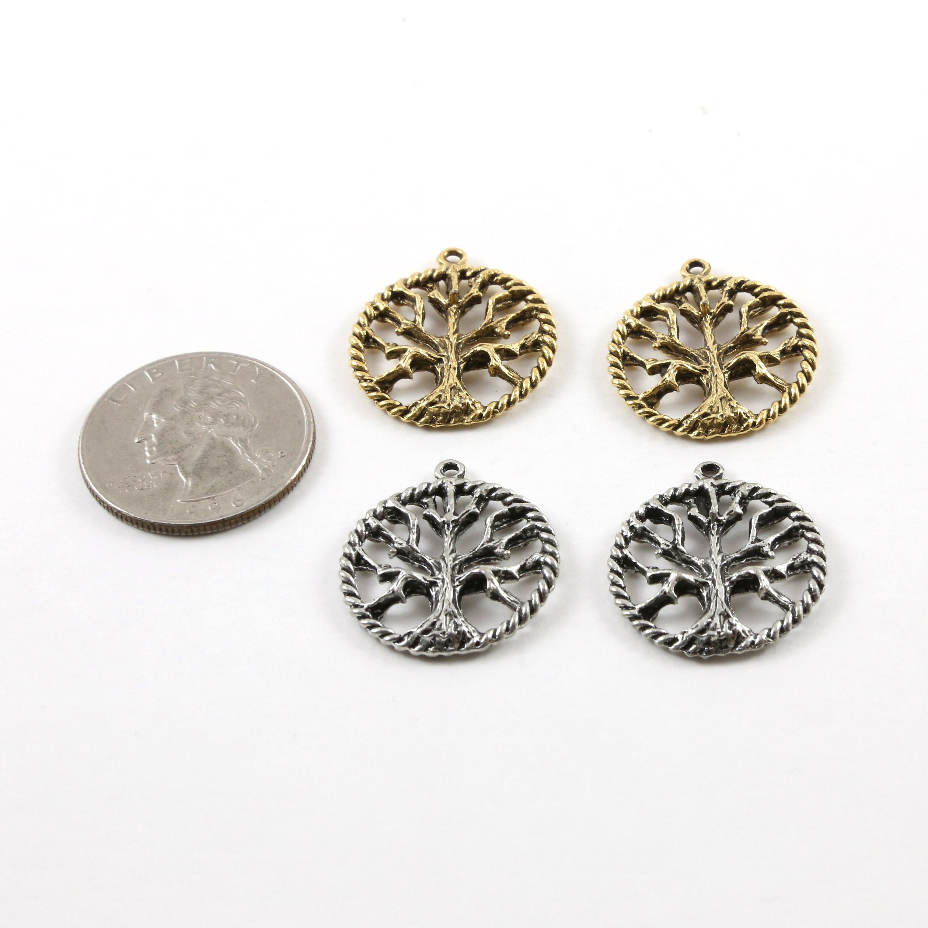 Pewter Large Tree of Life Silhouette Family Oak Tree Pendant (2pc)