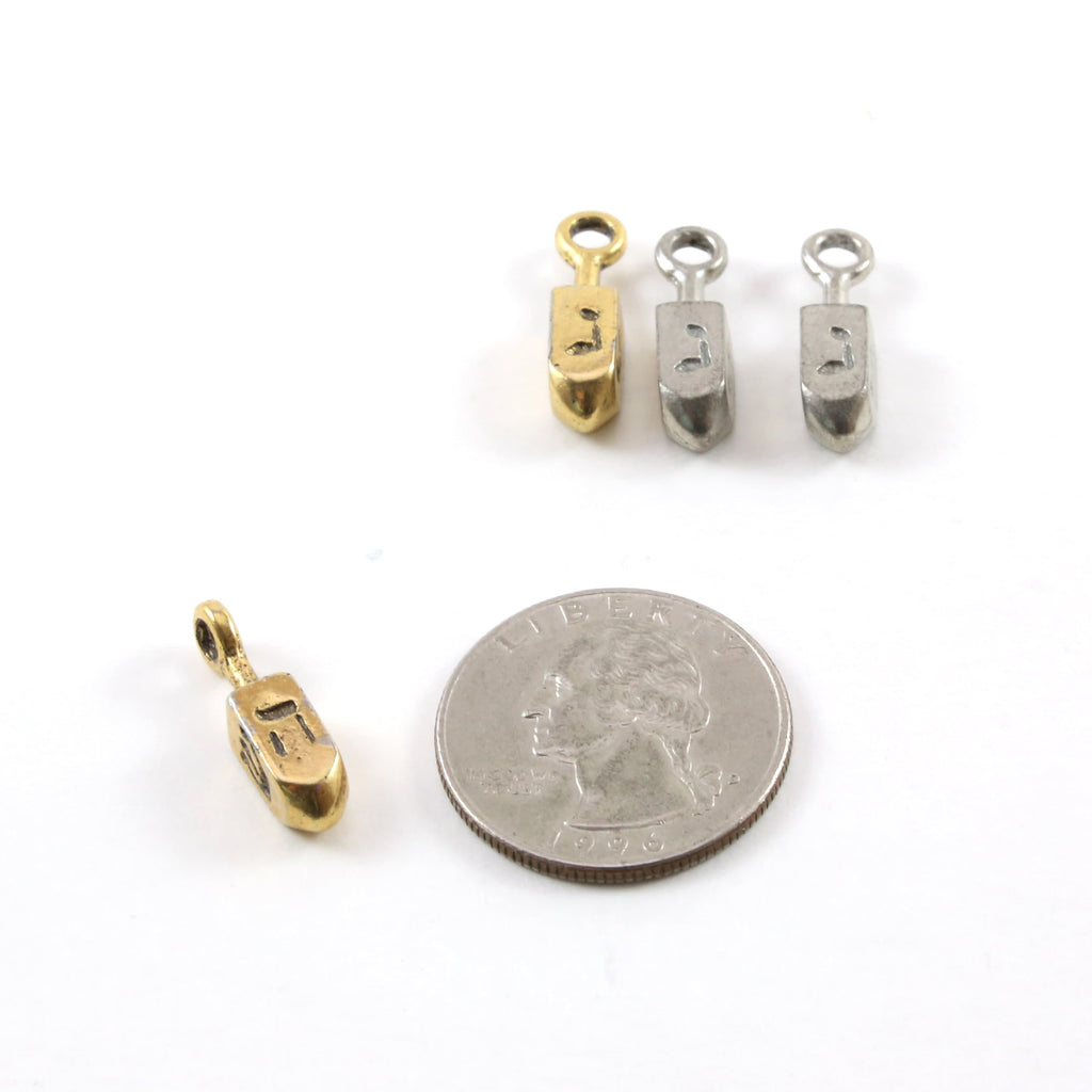 5mmx20mm Pewter Four Sided 3D Dreidel Hanukkah Toy Charm Jewish (2pc)