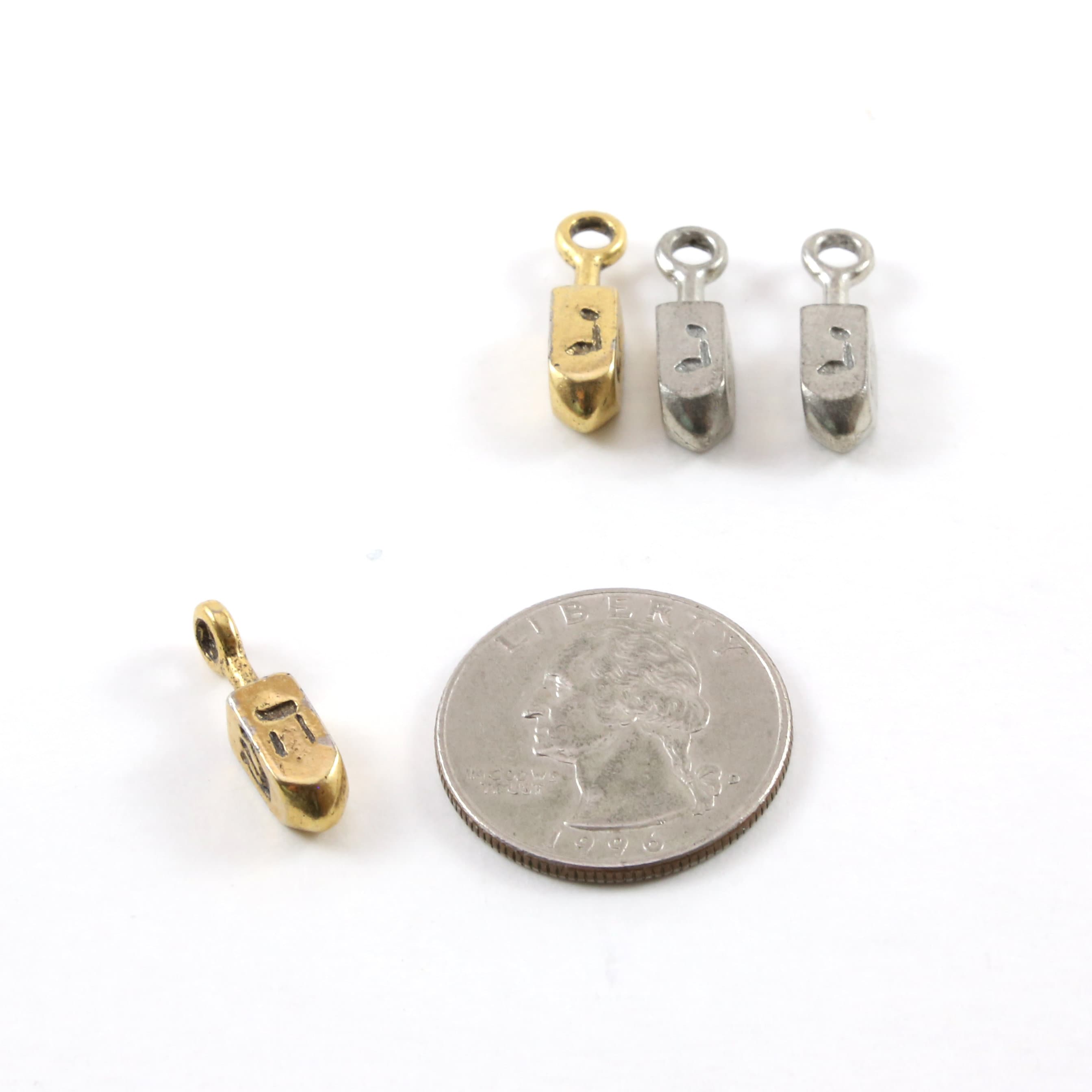 5mmx20mm Pewter Four Sided 3D Dreidel Hanukkah Toy Charm Jewish (2pc)