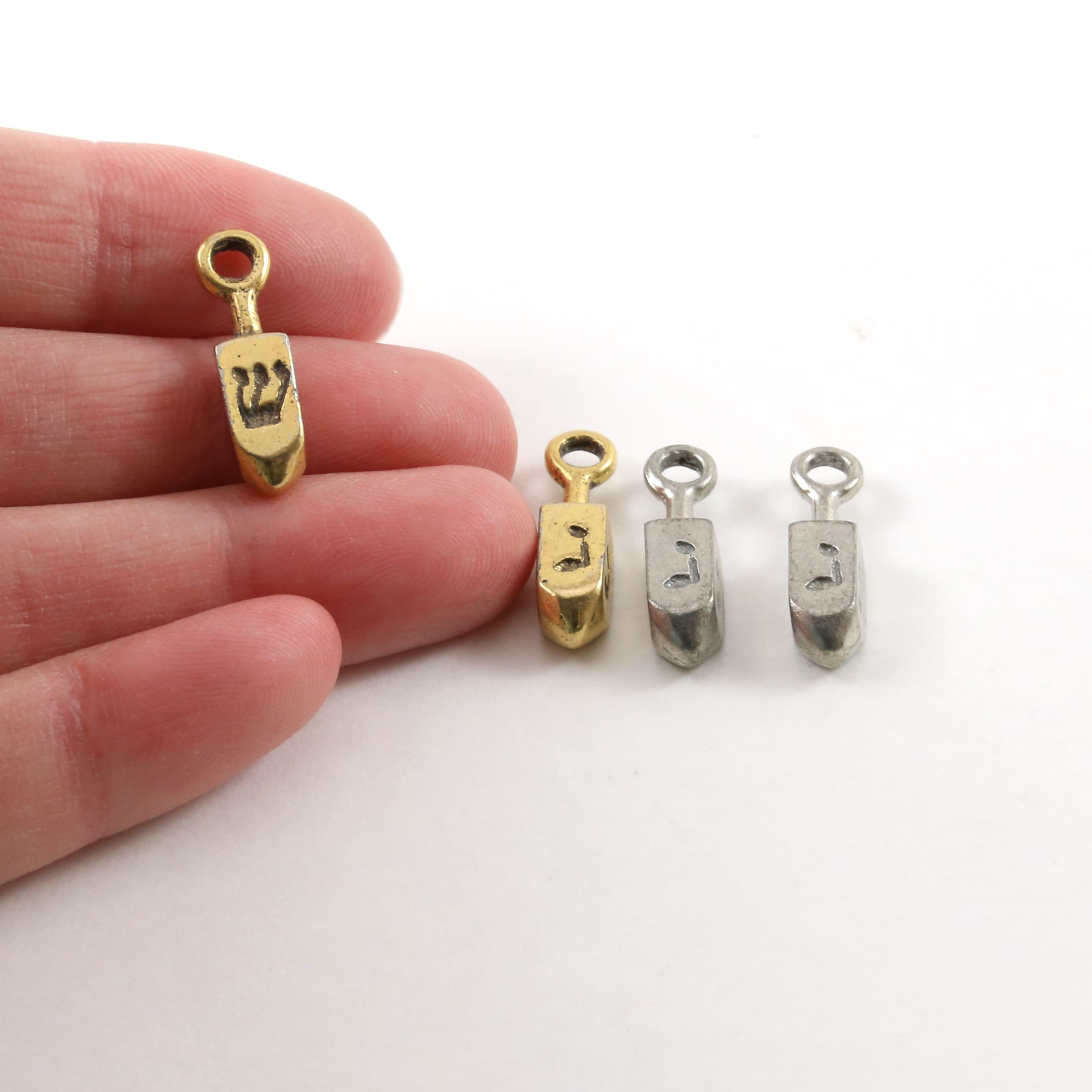 5mmx20mm Pewter Four Sided 3D Dreidel Hanukkah Toy Charm Jewish (2pc)