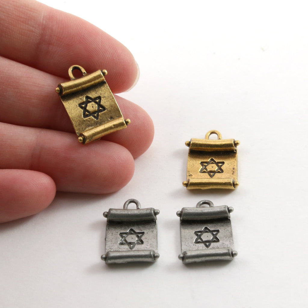 18mmx12mm Pewter Star of David Paper Scroll Pendant Charm Religious (2pc)