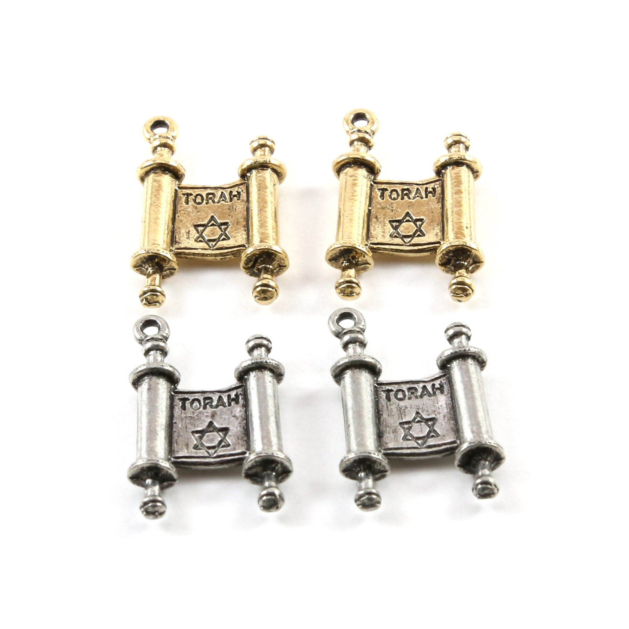 25mmx12mm Pewter Torah Star of David Paper Scroll Pendant Charm (2pc)