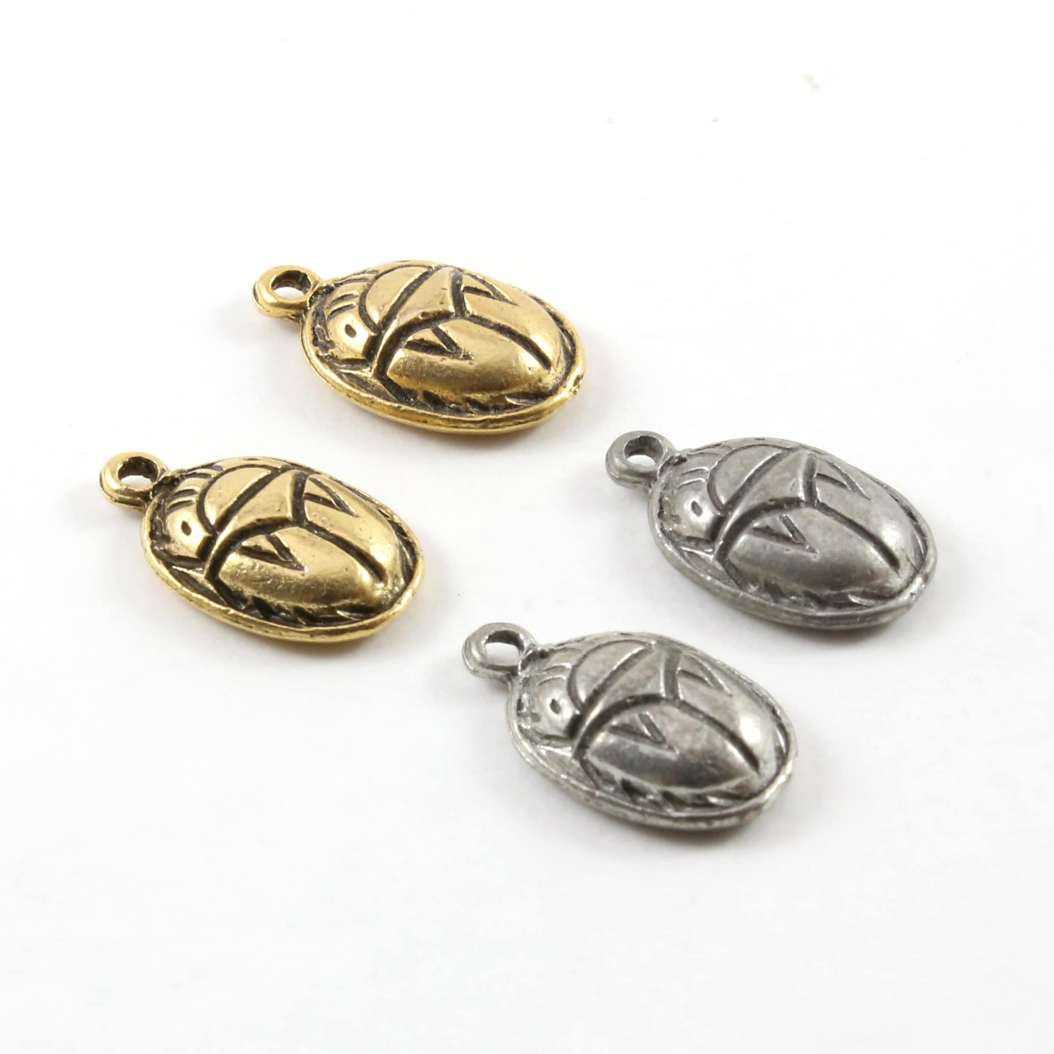21mmx16mm Pewter Scarab Beetle Ancient Egyptian Charm in Antique Silver (2pc)