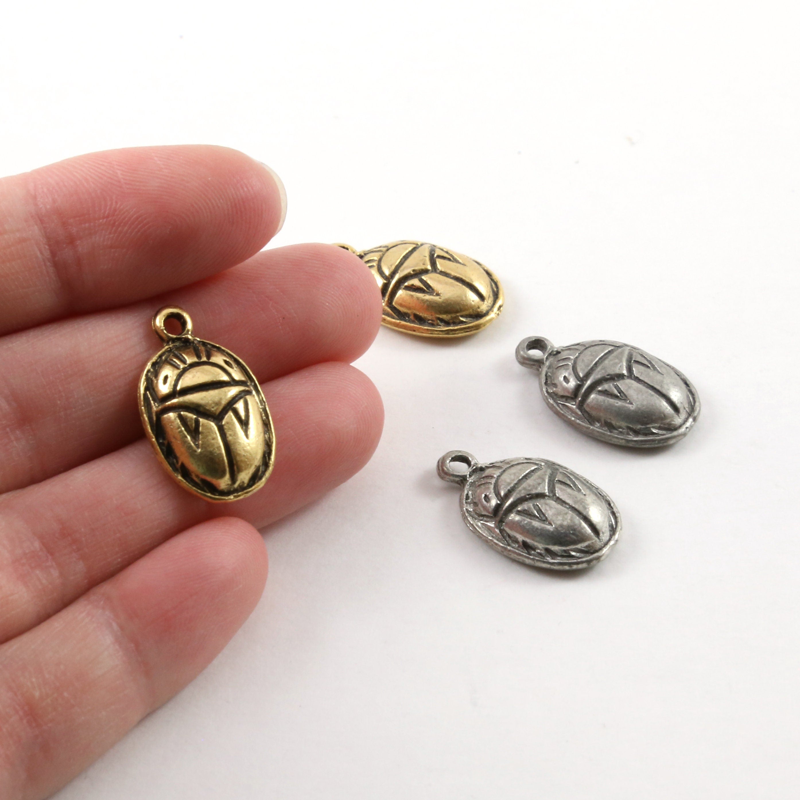 21mmx16mm Pewter Scarab Beetle Ancient Egyptian Charm in Antique Silver (2pc)