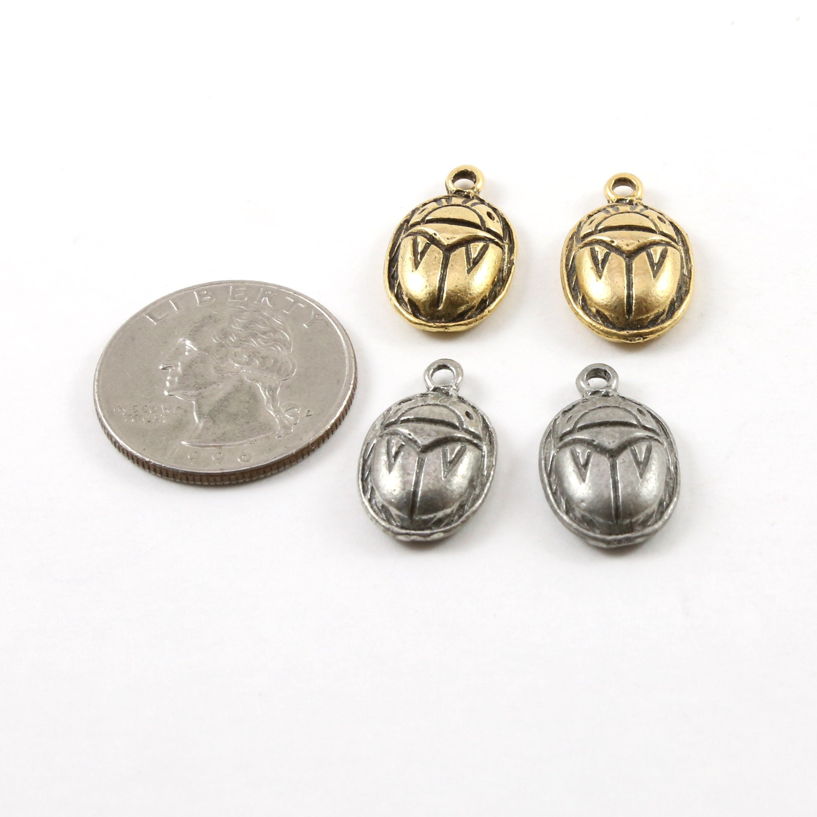 21mmx16mm Pewter Scarab Beetle Ancient Egyptian Charm in Antique Silver (2pc)