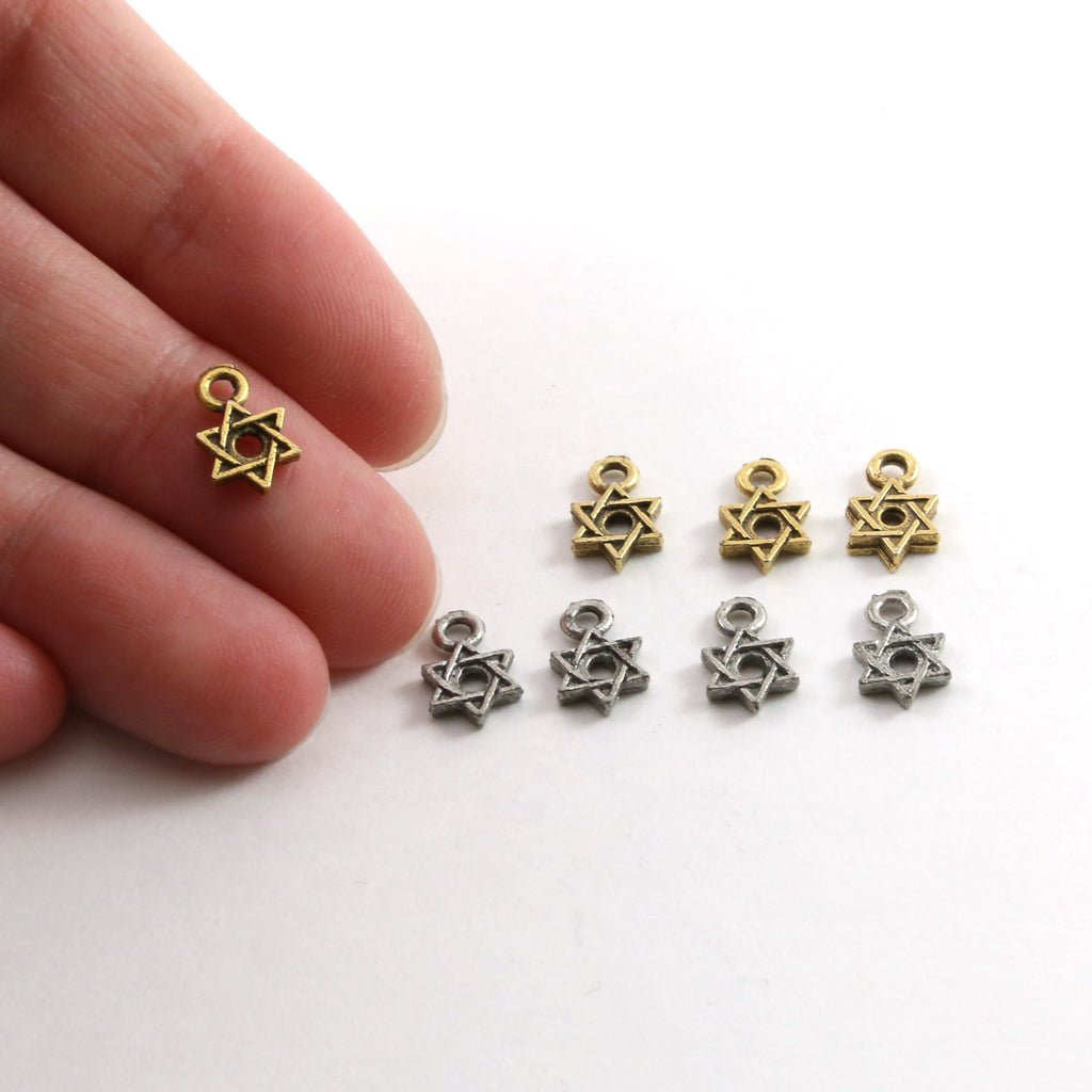10mmx6mm Pewter Tiny Delicate Star of David Charm Religious Jewish (4pc)