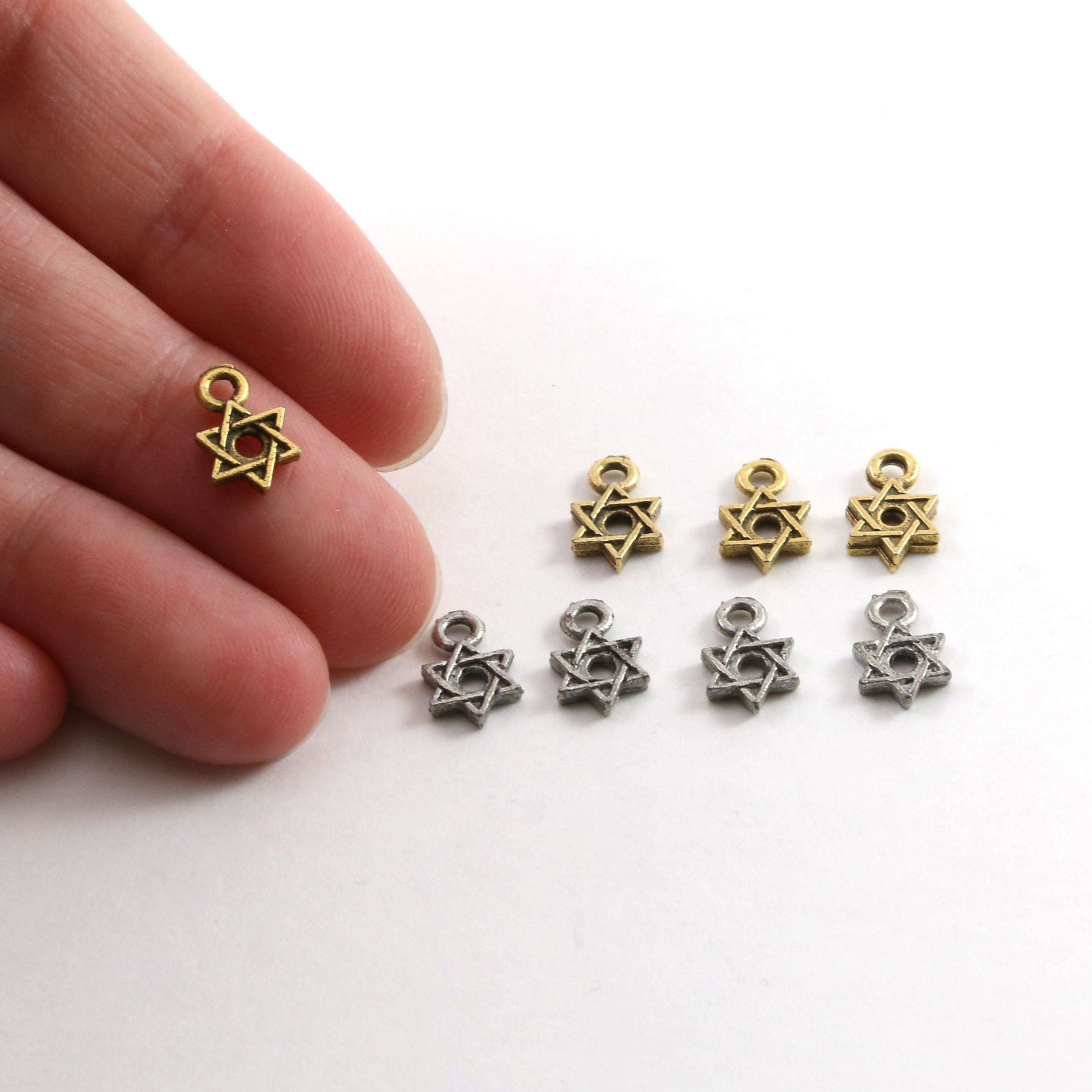 10mmx6mm Pewter Tiny Delicate Star of David Charm Religious Jewish (4pc)