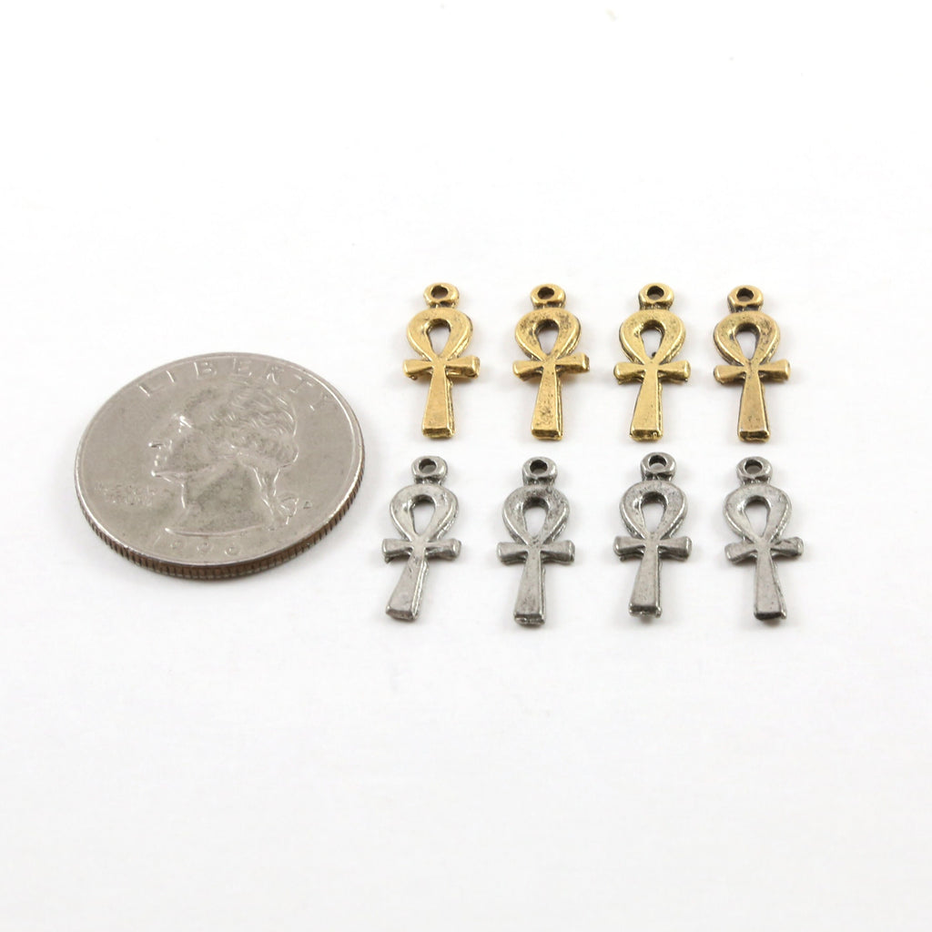 12mmx6mm Pewter Tiny Small Egyptian Ankh Life Charm Antique Silver (4pc)