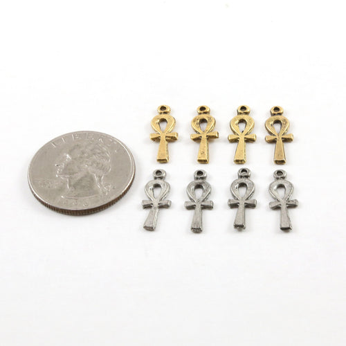 12mmx6mm Pewter Tiny Small Egyptian Ankh Life Charm Antique Silver (4pc)