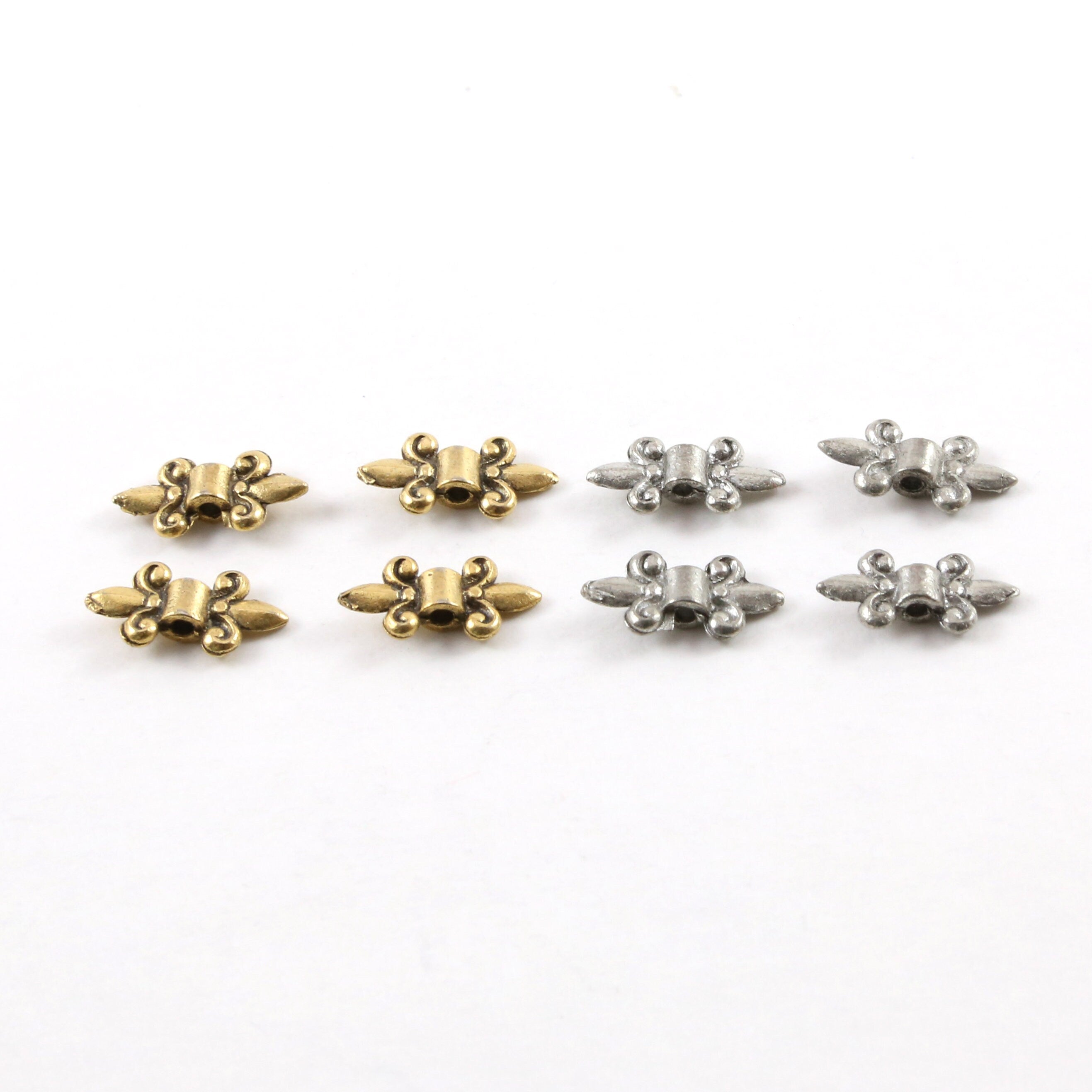 Pewter Fleur De Lis Spacer Bead Fancy Accent Charm in Antique (4pc)