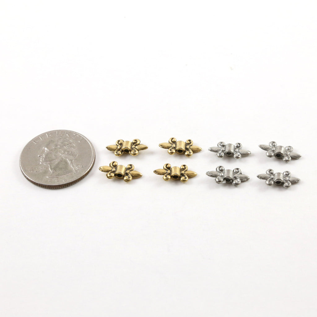 Pewter Fleur De Lis Spacer Bead Fancy Accent Charm in Antique (4pc)