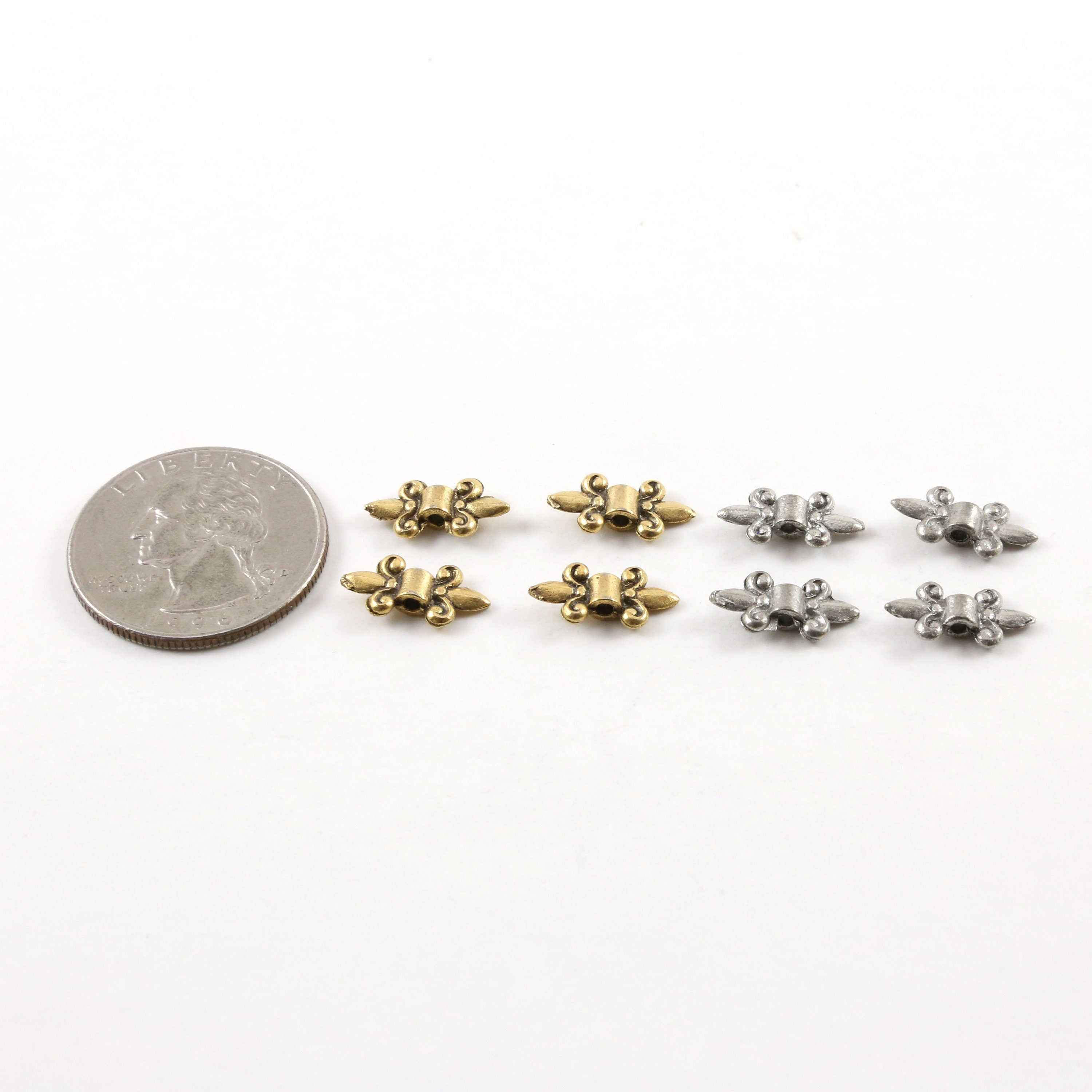 Pewter Fleur De Lis Spacer Bead Fancy Accent Charm in Antique (4pc)