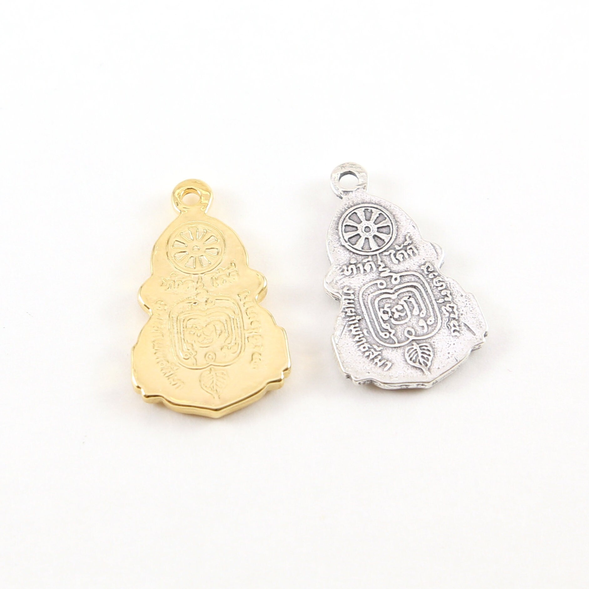 Sterling Silver or Vermeil Double Sided Ornate Buddha Detailed Yoga Pendant
