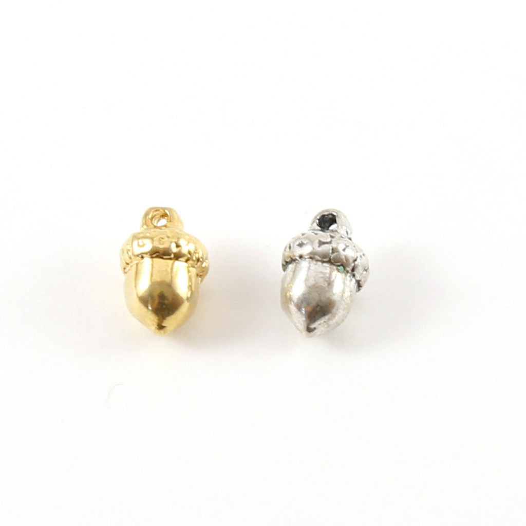 8mmx5mm Sterling Silver or Vermeil Tiny Acorn Charm Gold Nature Oak Tree