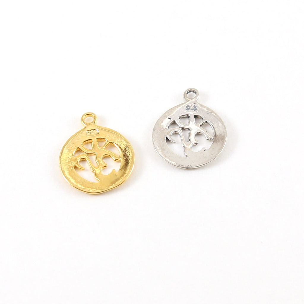 Sterling Silver or Vermeil Round Om Ohm Cut Out Charm Pendant