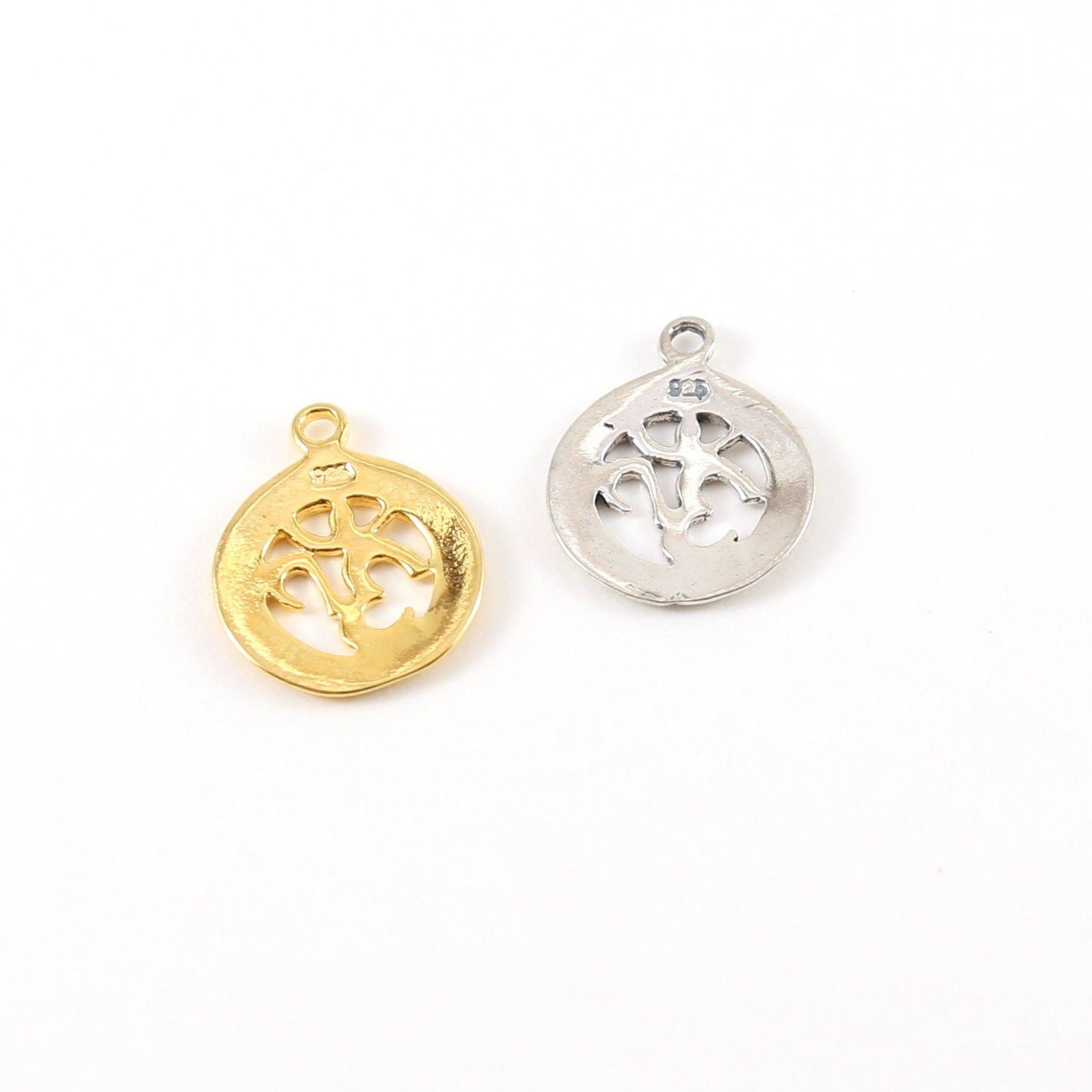 Sterling Silver or Vermeil Round Om Ohm Cut Out Charm Pendant