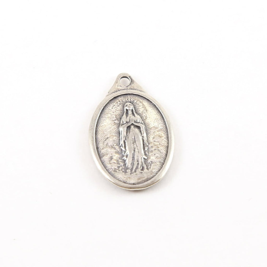 Sterling Silver Our Lady of Lourdes Oval Medallion Charm Vintage
