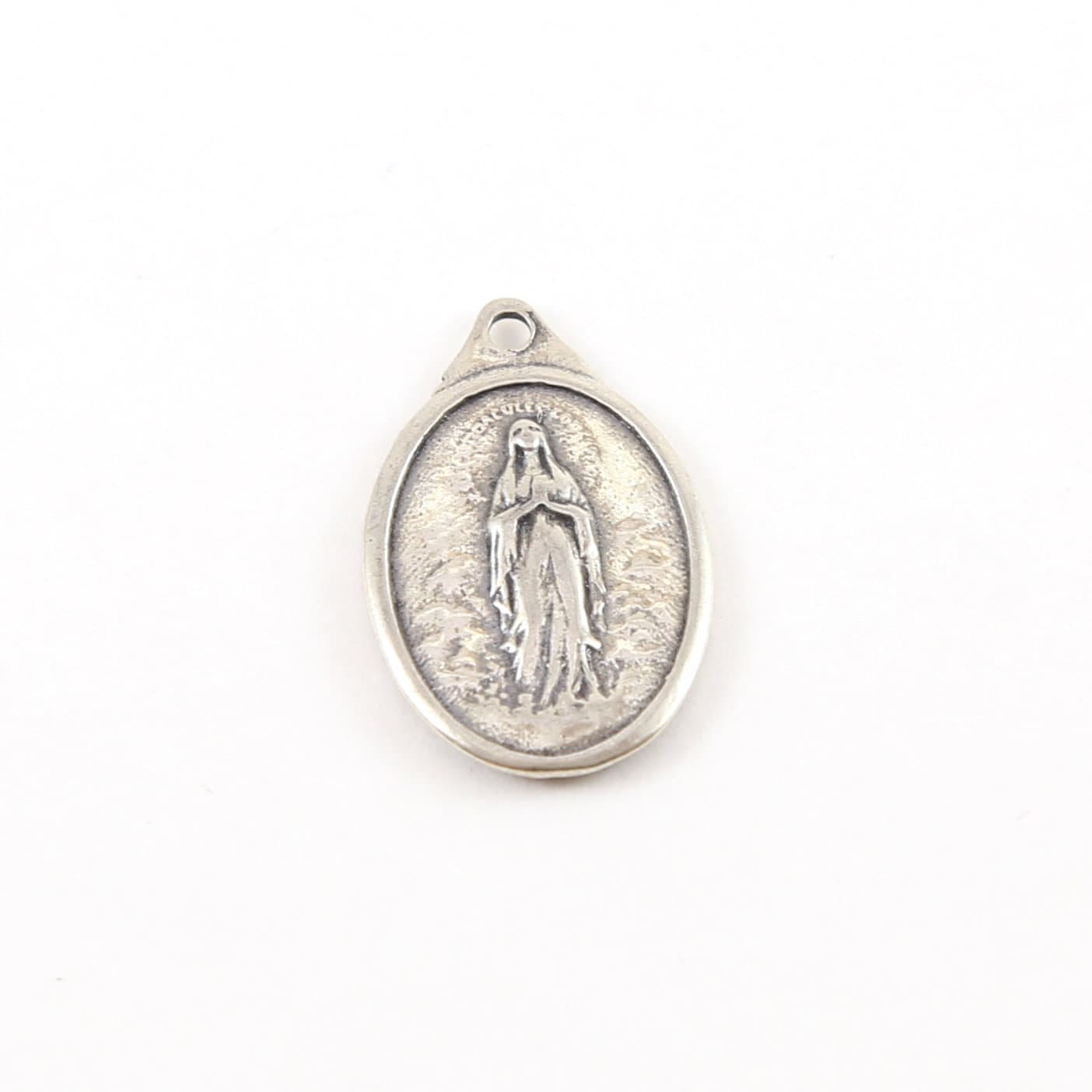 Sterling Silver Our Lady of Lourdes Oval Medallion Charm Vintage