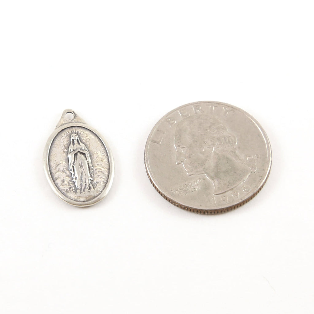 Sterling Silver Our Lady of Lourdes Oval Medallion Charm Vintage