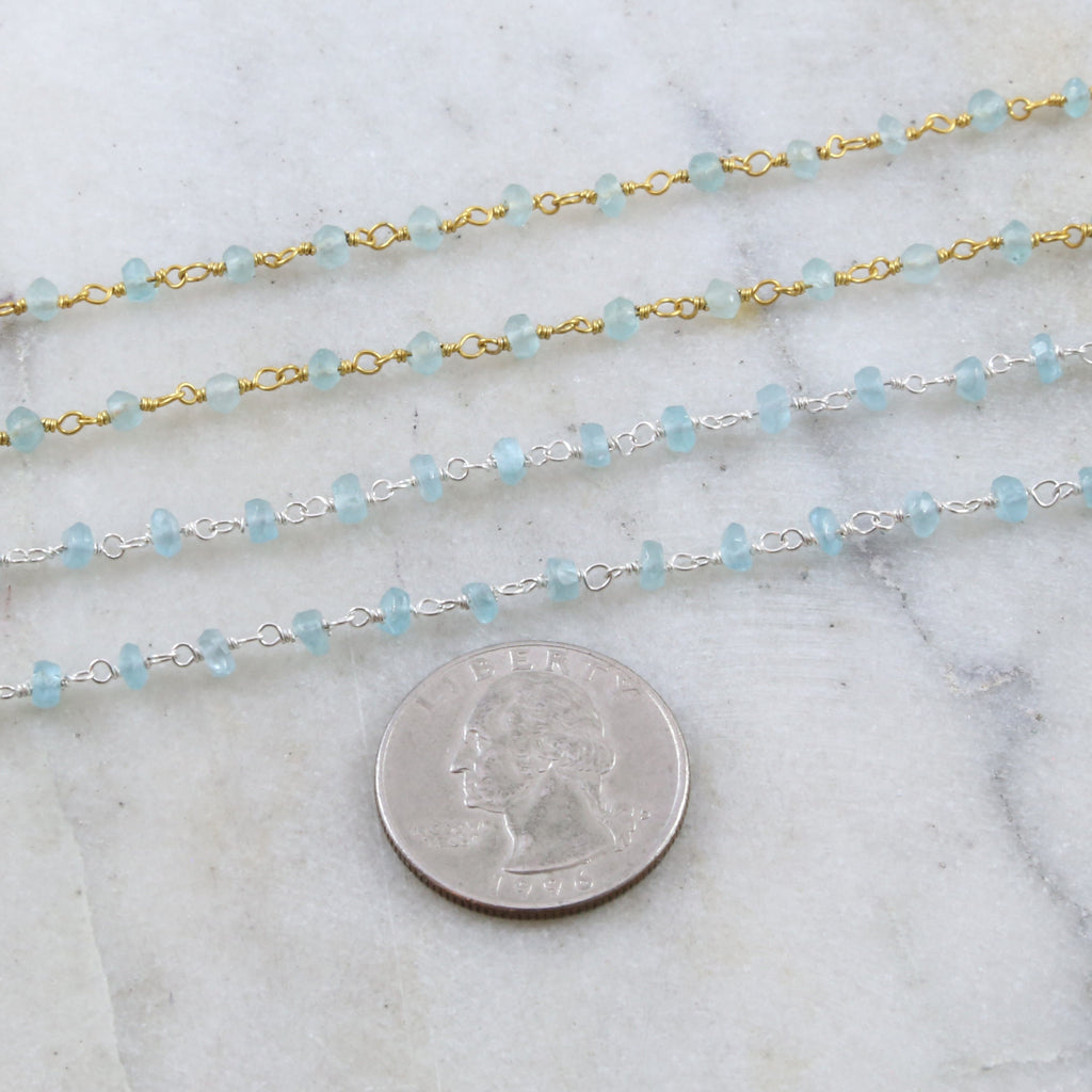 Sterling Silver or Vermeil Dainty Apatite Gemstone Blue – Sold by the Foot