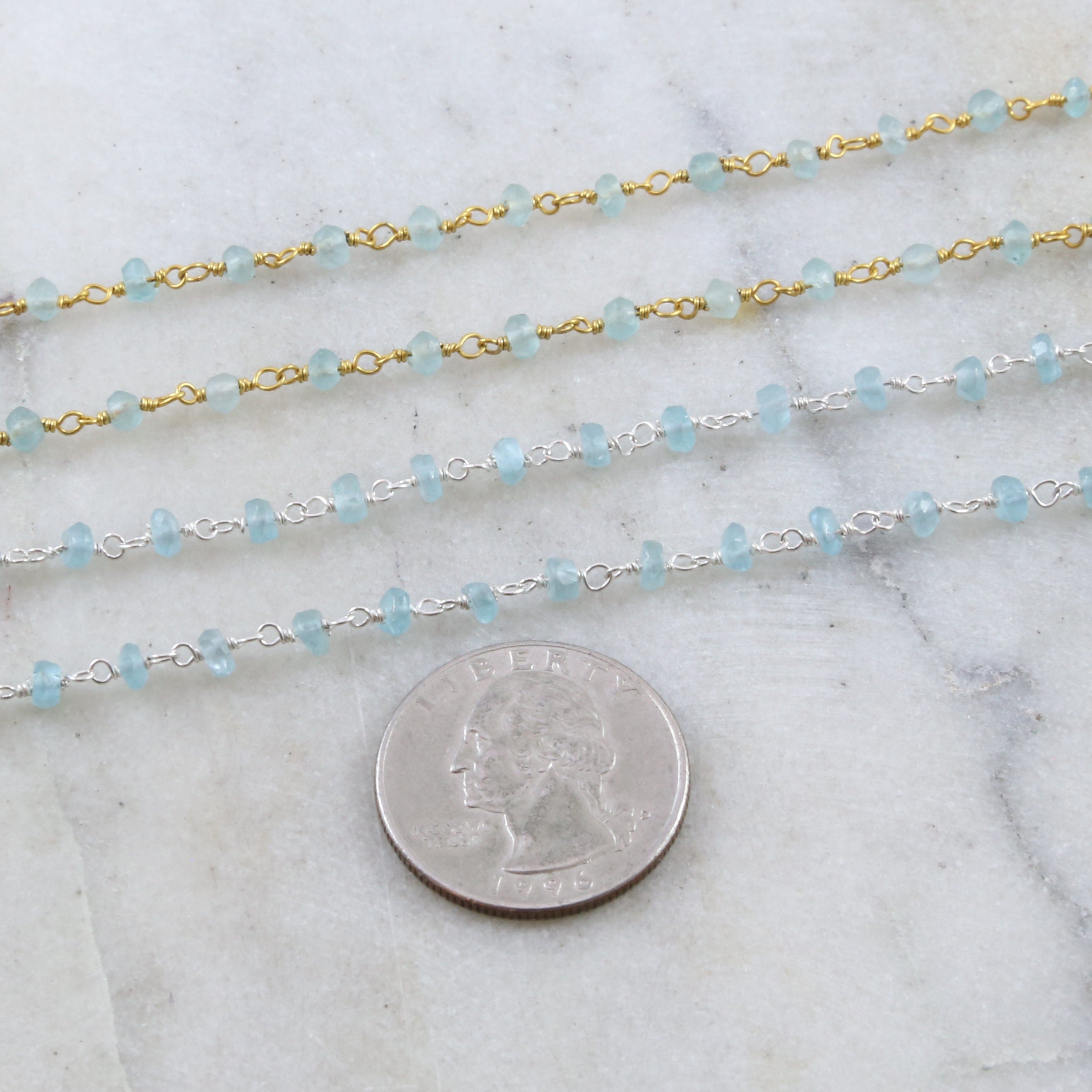 Sterling Silver or Vermeil Dainty Apatite Gemstone Blue – Sold by the Foot