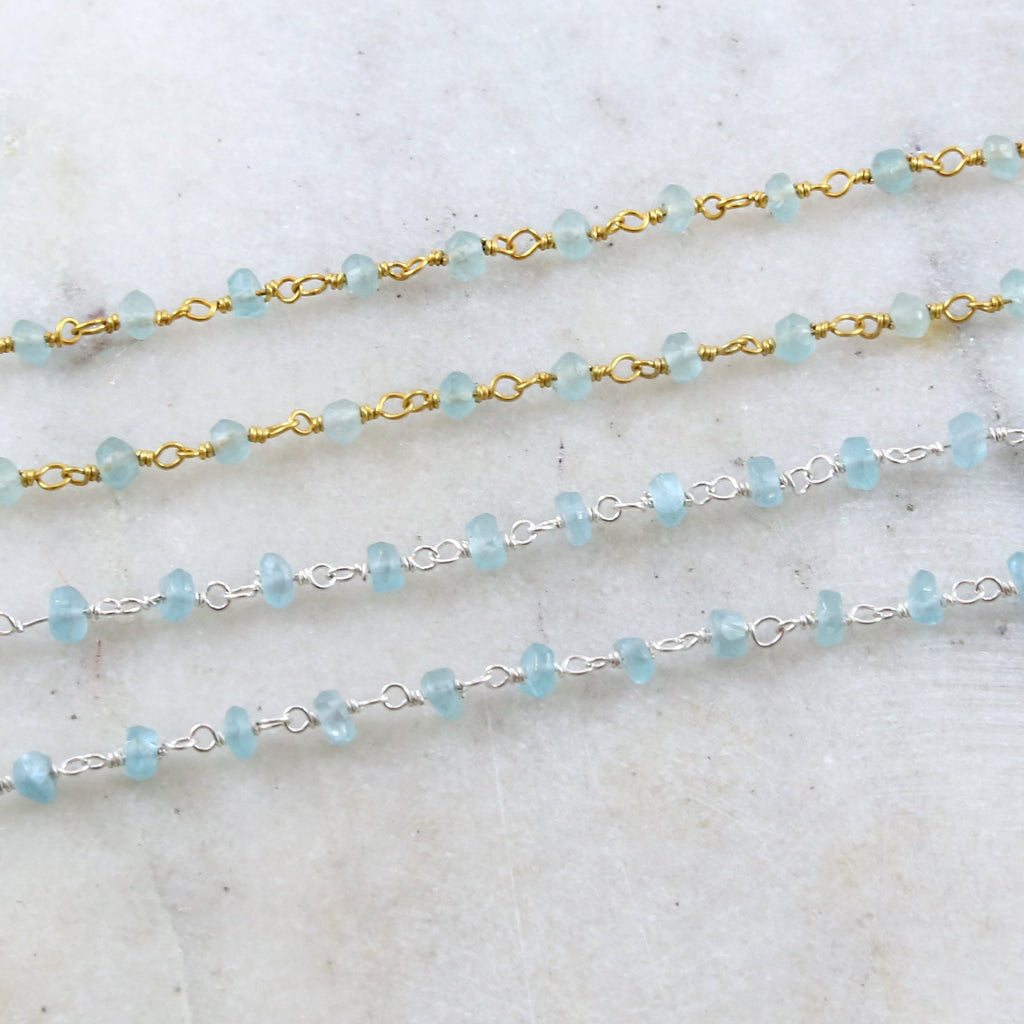 Sterling Silver or Vermeil Dainty Apatite Gemstone Blue – Sold by the Foot