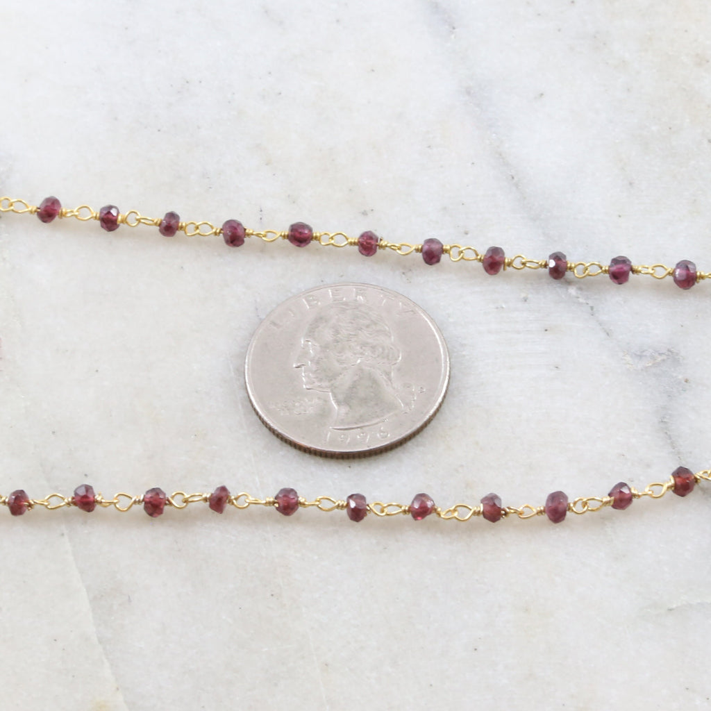 Sterling Silver or Vermeil Dainty Garnet Gemstone Rosary – Sold by the Foot