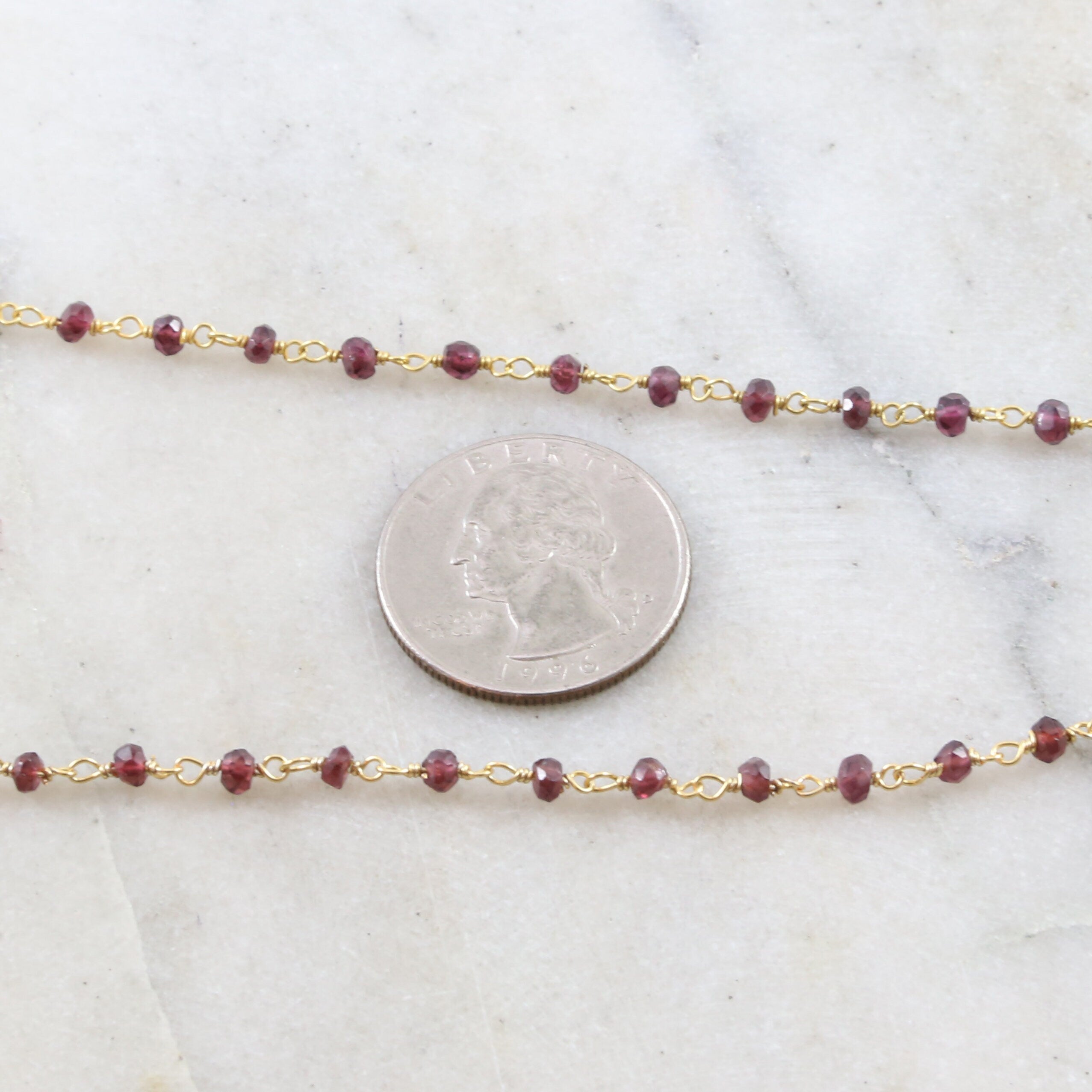 Sterling Silver or Vermeil Dainty Garnet Gemstone Rosary – Sold by the Foot