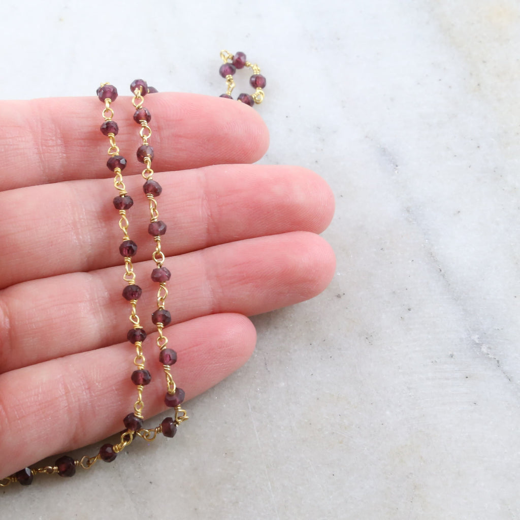 Sterling Silver or Vermeil Dainty Garnet Gemstone Rosary – Sold by the Foot